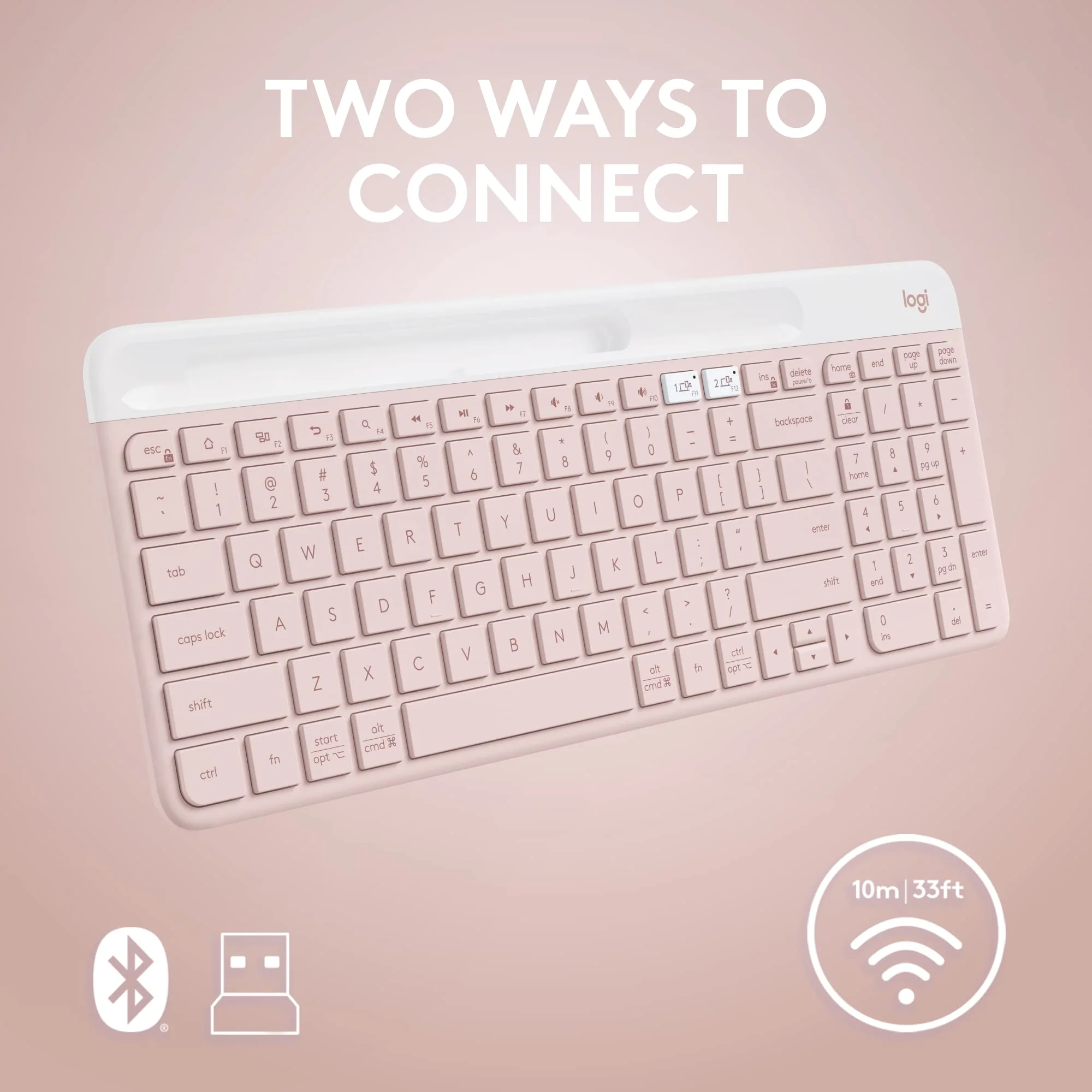 Logitech K585 Multi-Device Slim Wireless Keyboard, Built-in Cradle for Device; for Laptop, Tablet, Desktop, Smartphone, Win/Mac, Bluetooth/Receiver, Compact, Easy Switch, 24 Month Battery - Rose Keyboard (New) - Image 5
