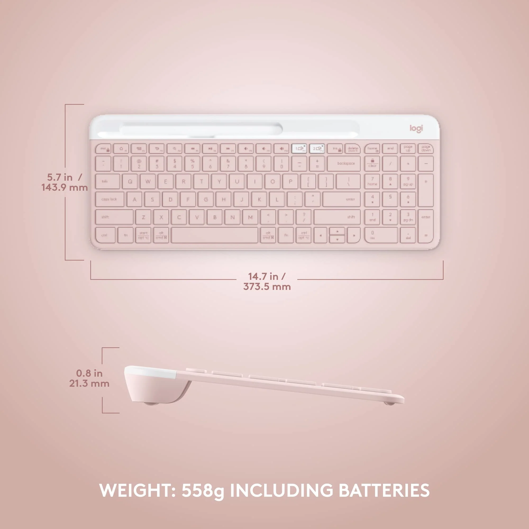 Logitech K585 Multi-Device Slim Wireless Keyboard, Built-in Cradle for Device; for Laptop, Tablet, Desktop, Smartphone, Win/Mac, Bluetooth/Receiver, Compact, Easy Switch, 24 Month Battery - Rose Keyboard (New) - Image 8