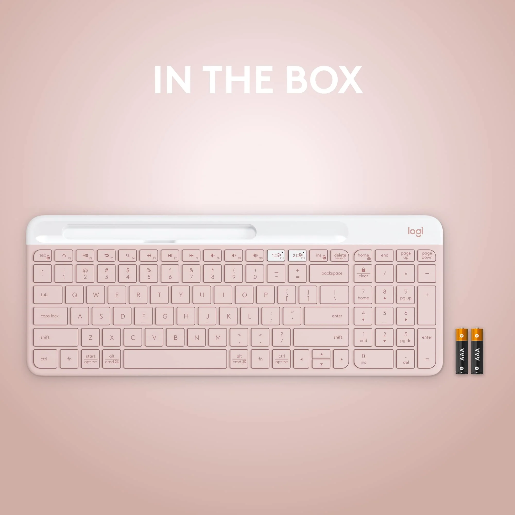 Logitech K585 Multi-Device Slim Wireless Keyboard, Built-in Cradle for Device; for Laptop, Tablet, Desktop, Smartphone, Win/Mac, Bluetooth/Receiver, Compact, Easy Switch, 24 Month Battery - Rose Keyboard (New) - Image 9