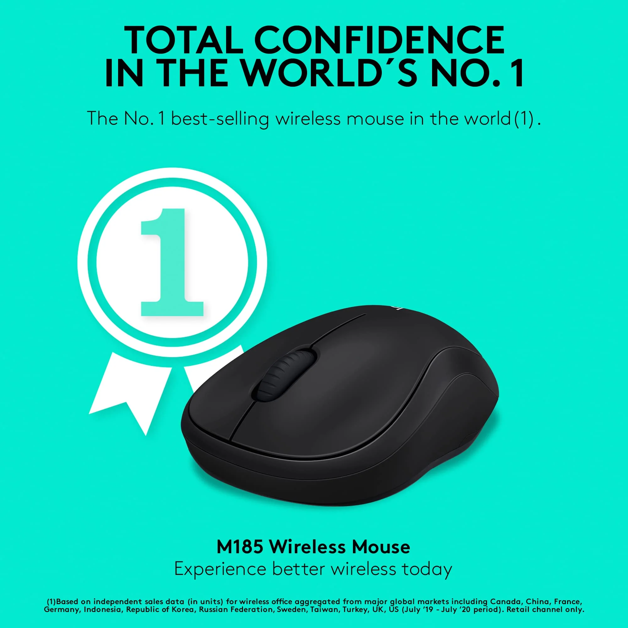 Logitech M185 Wireless Mouse, 2.4GHz with USB Mini Receiver, 12-Month Battery Life, 1000 DPI Optical Tracking, Ambidextrous, Compatible with PC, Mac, Laptop - Black USB Receiver - Image 2