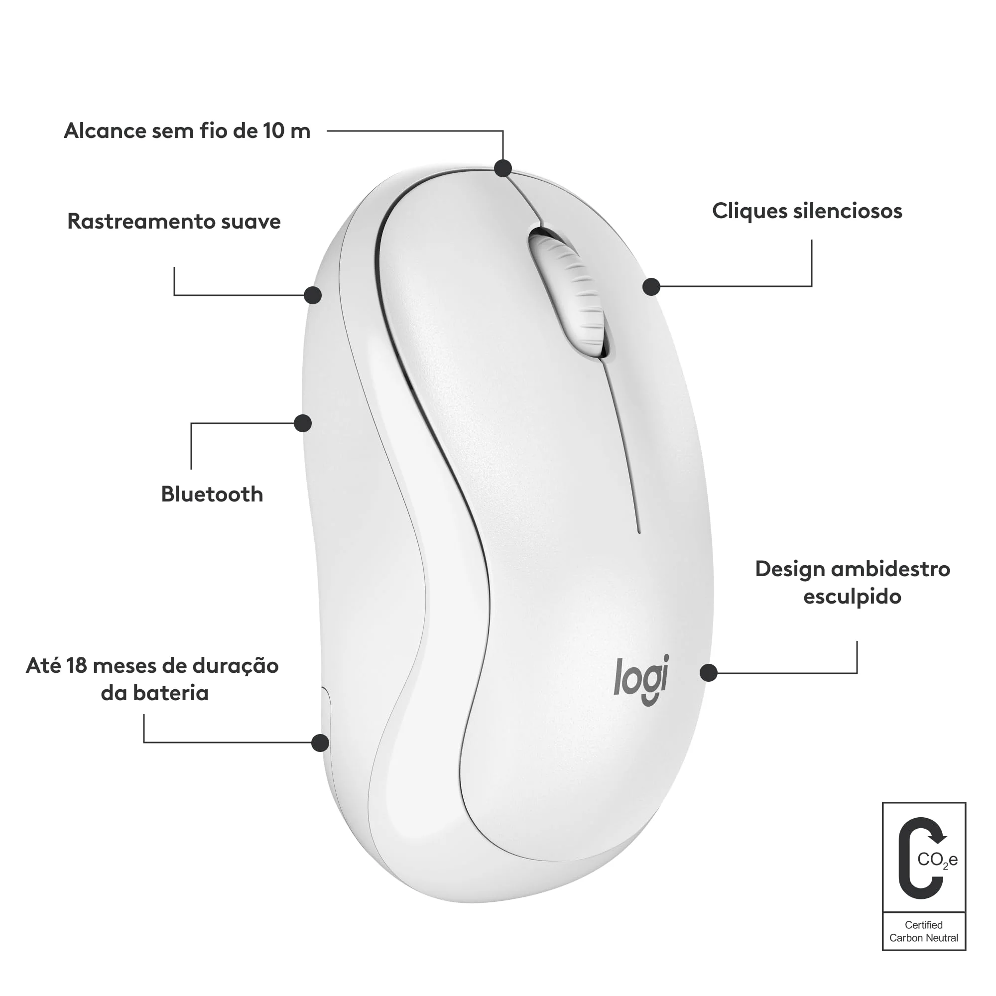 Logitech M240 Silent Bluetooth Mouse, Wireless, Compact, Portable, Smooth Tracking, 18-Month Battery, for Windows, macOS, ChromeOS, Compatible with PC, Mac, Laptop, Tablets - Off White - Image 7