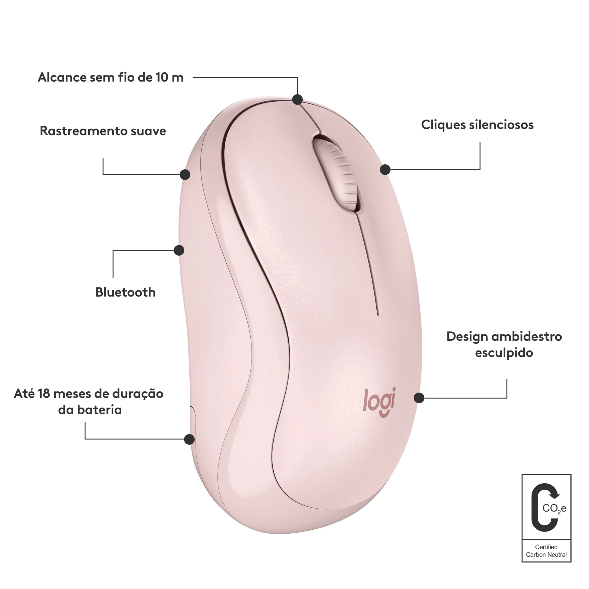 Logitech M240 Silent Bluetooth Mouse, Wireless, Compact, Portable, Smooth Tracking, 18-Month Battery, for Windows, macOS, ChromeOS, Compatible with PC, Mac, Laptop, Tablets - Rose - Image 8