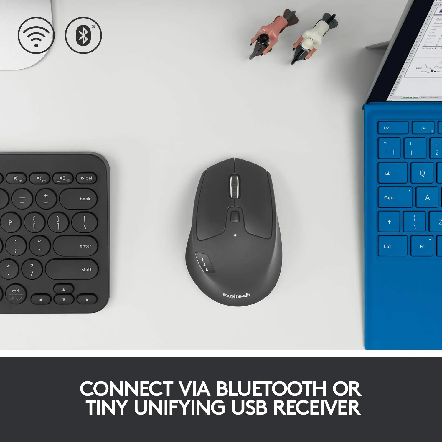 Logitech M720 Wireless Triathlon Mouse with Bluetooth for PC with Hyper-Fast Scrolling and USB Unifying Receiver for Computer and Laptop - Black M720 Triathalon Multi-Device Wireless Mouse - Image 4