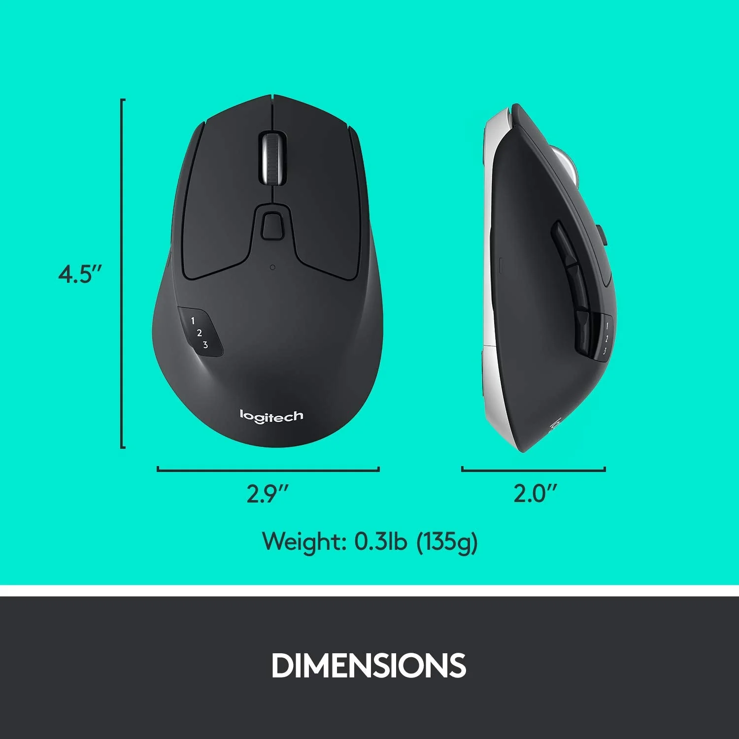 Logitech M720 Wireless Triathlon Mouse with Bluetooth for PC with Hyper-Fast Scrolling and USB Unifying Receiver for Computer and Laptop - Black M720 Triathalon Multi-Device Wireless Mouse - Image 9