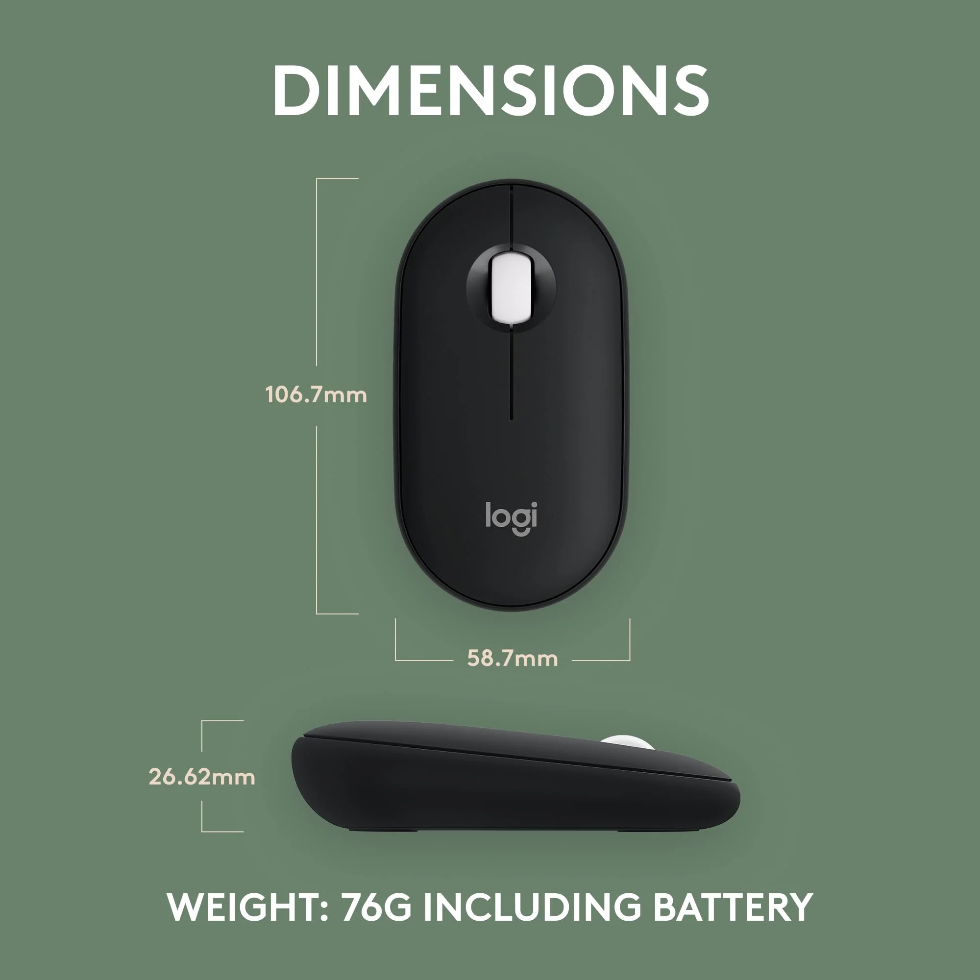 Logitech Pebble Mouse 2 M350s Slim Bluetooth Wireless Mouse, Portable, Lightweight, Customizable Button, Quiet Clicks, Easy-Switch for Windows, macOS, iPadOS, Android, Chrome OS - Black Pebble 2 - Image 8