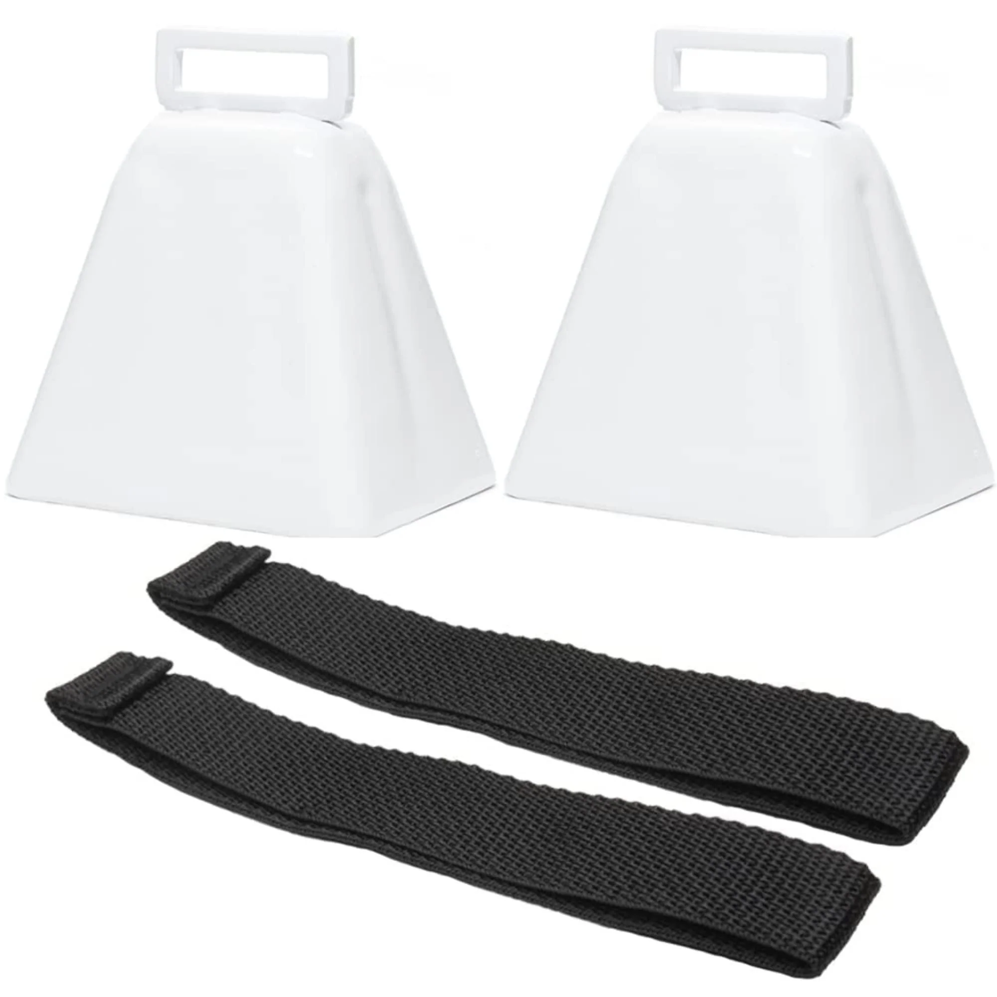 Long Distance Cow Bells 10LD (White & White) | Christmas Bells | Made from Steel | Loud Noise Makers | w/White Strap Around The Handle | Easier to Hold | Made in CT, USA 2 Pack White White