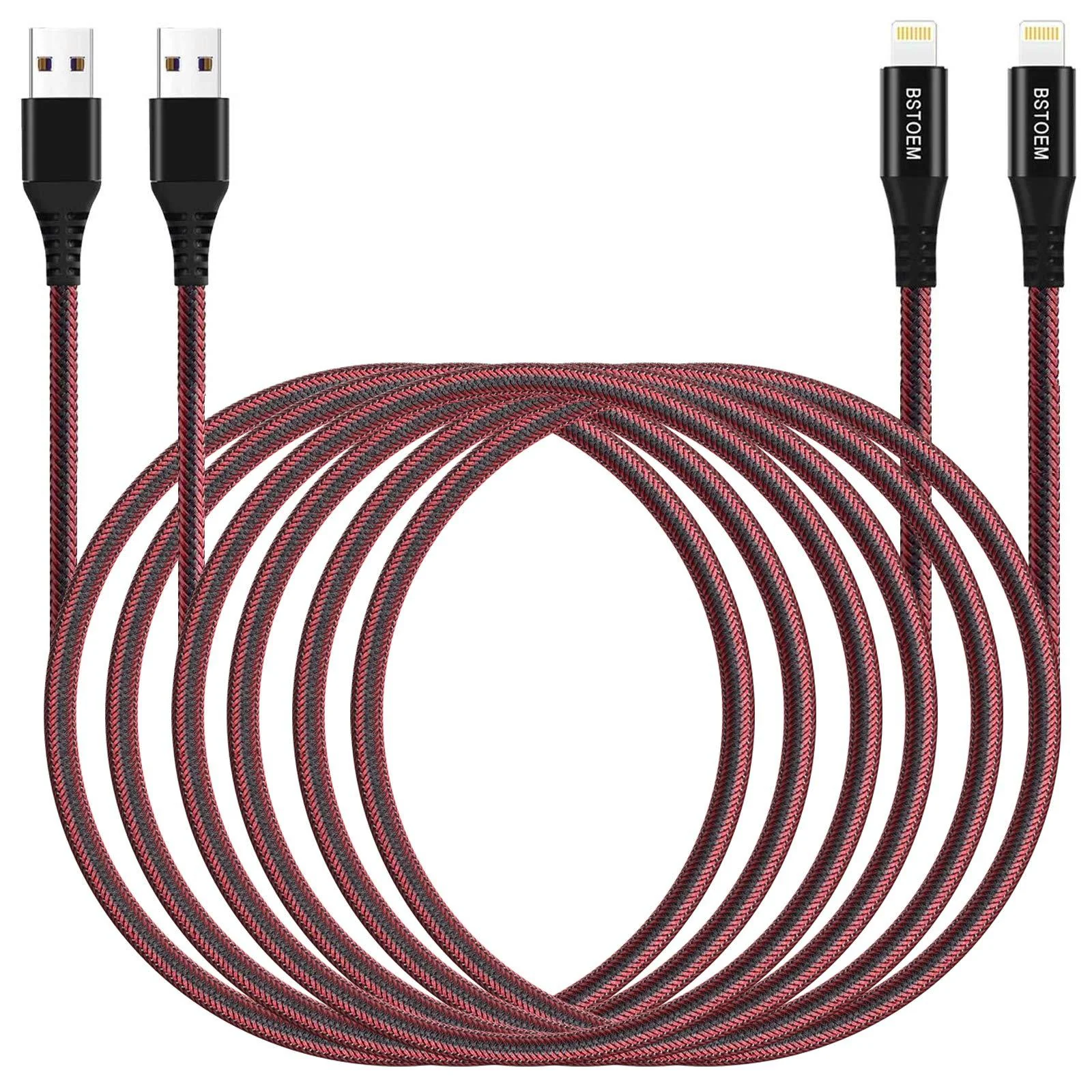 Long iPhone Charger Apple 10ft Extra Lightning Charging Cable 2Pack 10 Foot Cord for iPhone 13/12/11 Pro/X/Xs Max/XR/8 Plus//7/6/6s/SE/5c/5s/5 iPad Air 2/Mini/ 3Meter 10Feet Charge Wire red 2Pack 10ft