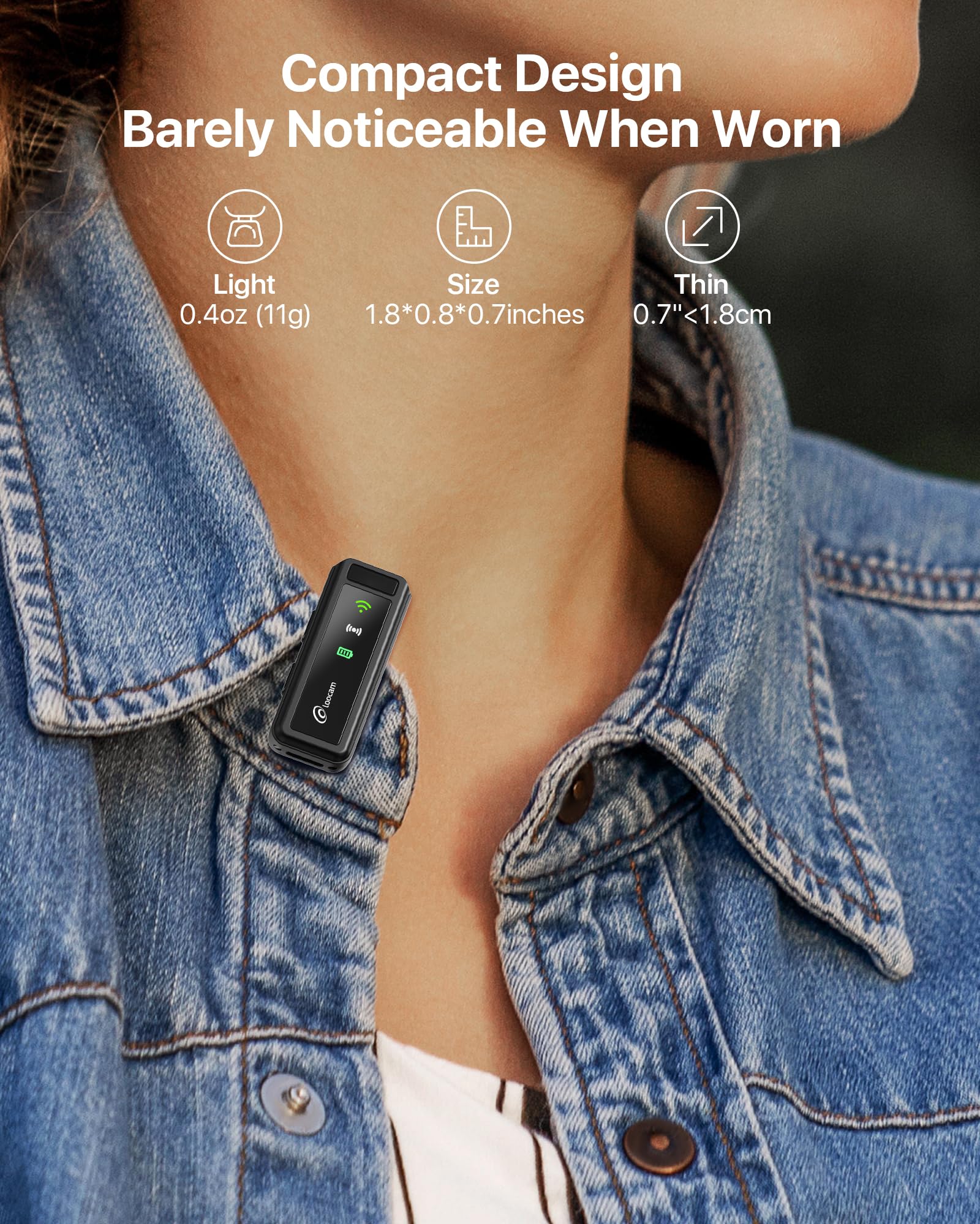 Loocam Wireless Lavalier Microphone with Noise Cancellation, 48kHz 16 Bit Hi-Fi Audio Mini Lapel Microphone, 131ft Transmission for iPhone/Android/Vlog/Video Recording, 24H Standby with Charging Case - Image 3