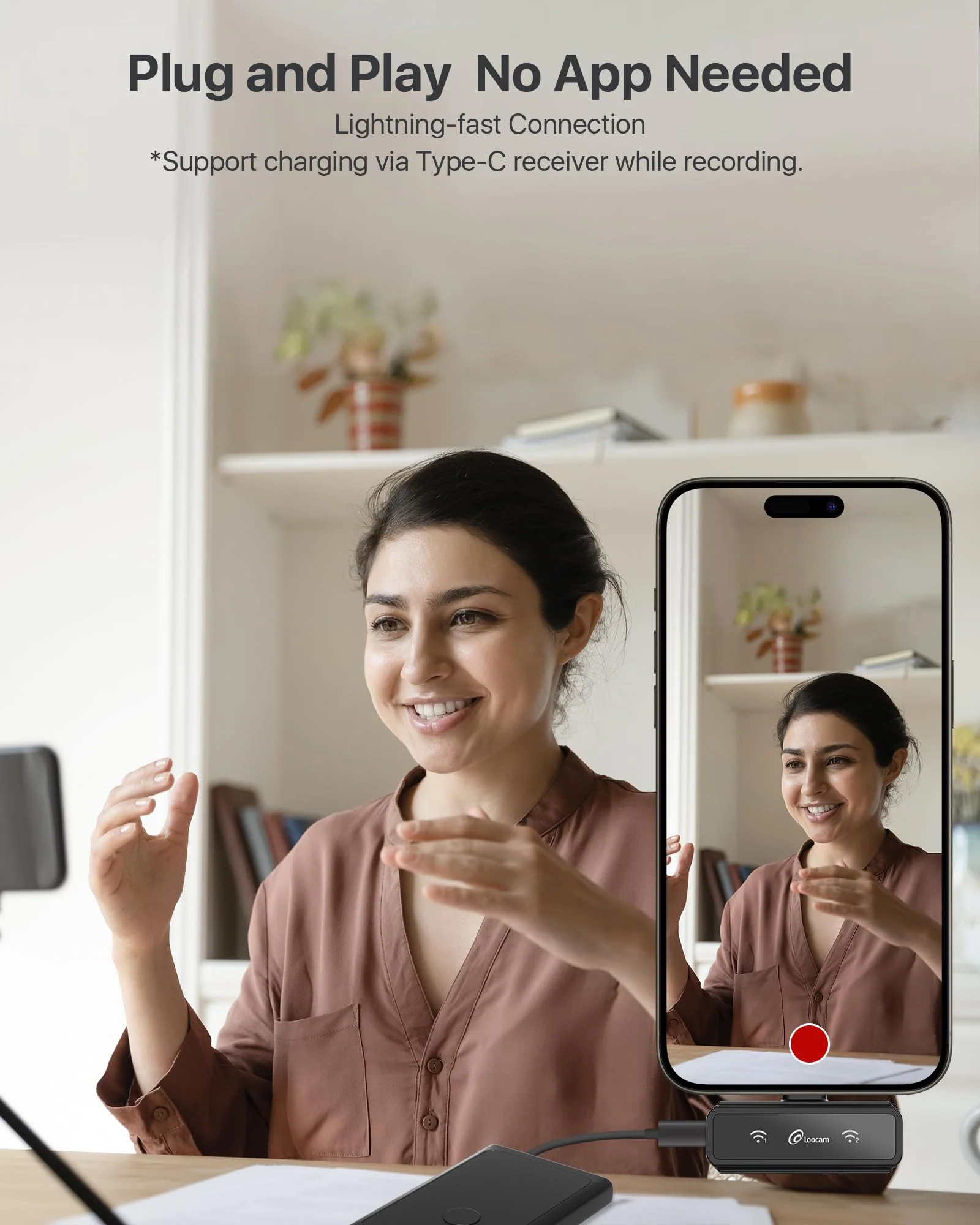 Loocam Wireless Lavalier Microphone with Noise Cancellation, 48kHz 16 Bit Hi-Fi Audio Mini Lapel Microphone, 131ft Transmission for iPhone/Android/Vlog/Video Recording, 24H Standby with Charging Case - Image 5