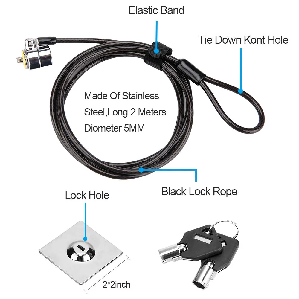Loradar Laptop Cable Lock Hardware Security Cable Lock Anti Theft 3 Keys 6.7Ft Compatible for Laptops, iMac,Out Door TV Mac Mini& Other Devices Longer Cable & Stronger Lock Head (Keyed Different) - Image 3