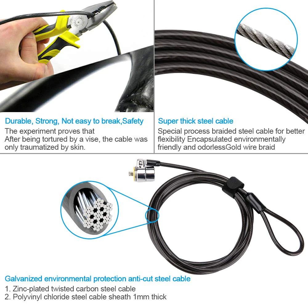 Loradar Laptop Cable Lock Hardware Security Cable Lock Anti Theft 3 Keys 6.7Ft Compatible for Laptops, iMac,Out Door TV Mac Mini& Other Devices Longer Cable & Stronger Lock Head (Keyed Different) - Image 4