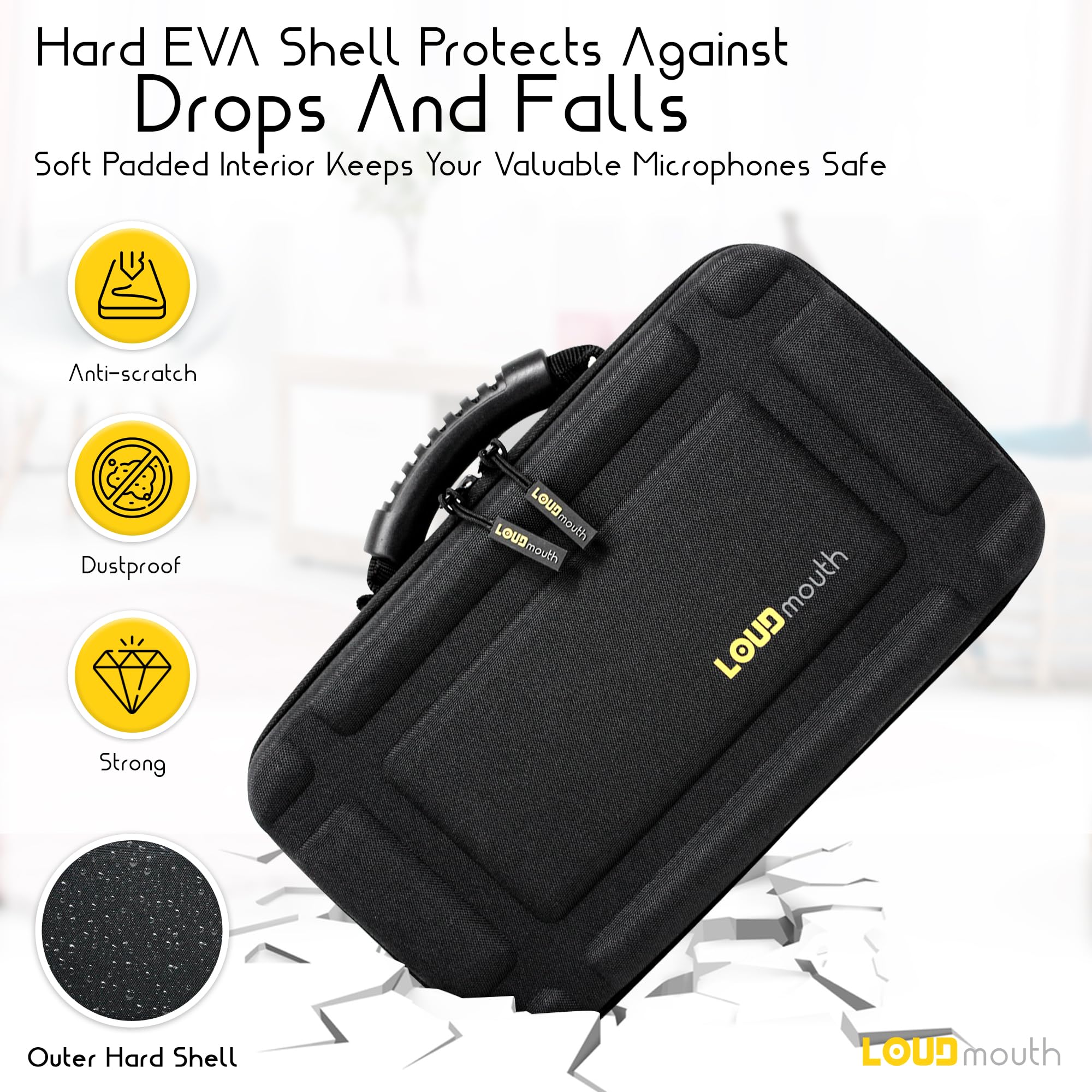 LOUDmouth Dual Wireless Microphone Case | Hard Shell Travel EVA Storage Box for Two Wireless Mics | Hardshell Carrying Case | CASE ONLY | 12.5" x 7" x 3.25" - Image 3