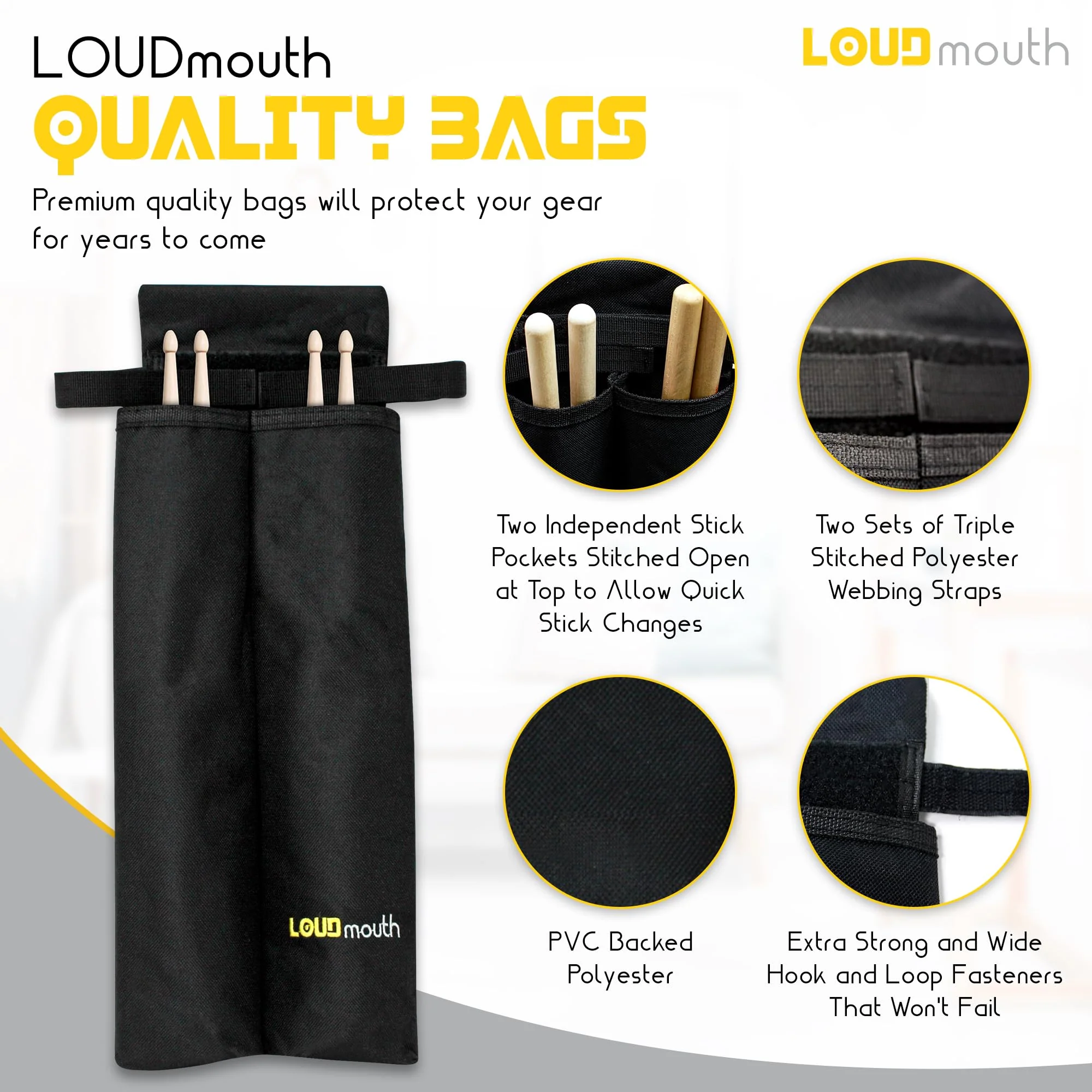 Loudmouth Marching Stick Bag | Holds Two Pair of Drumsticks - Image 3