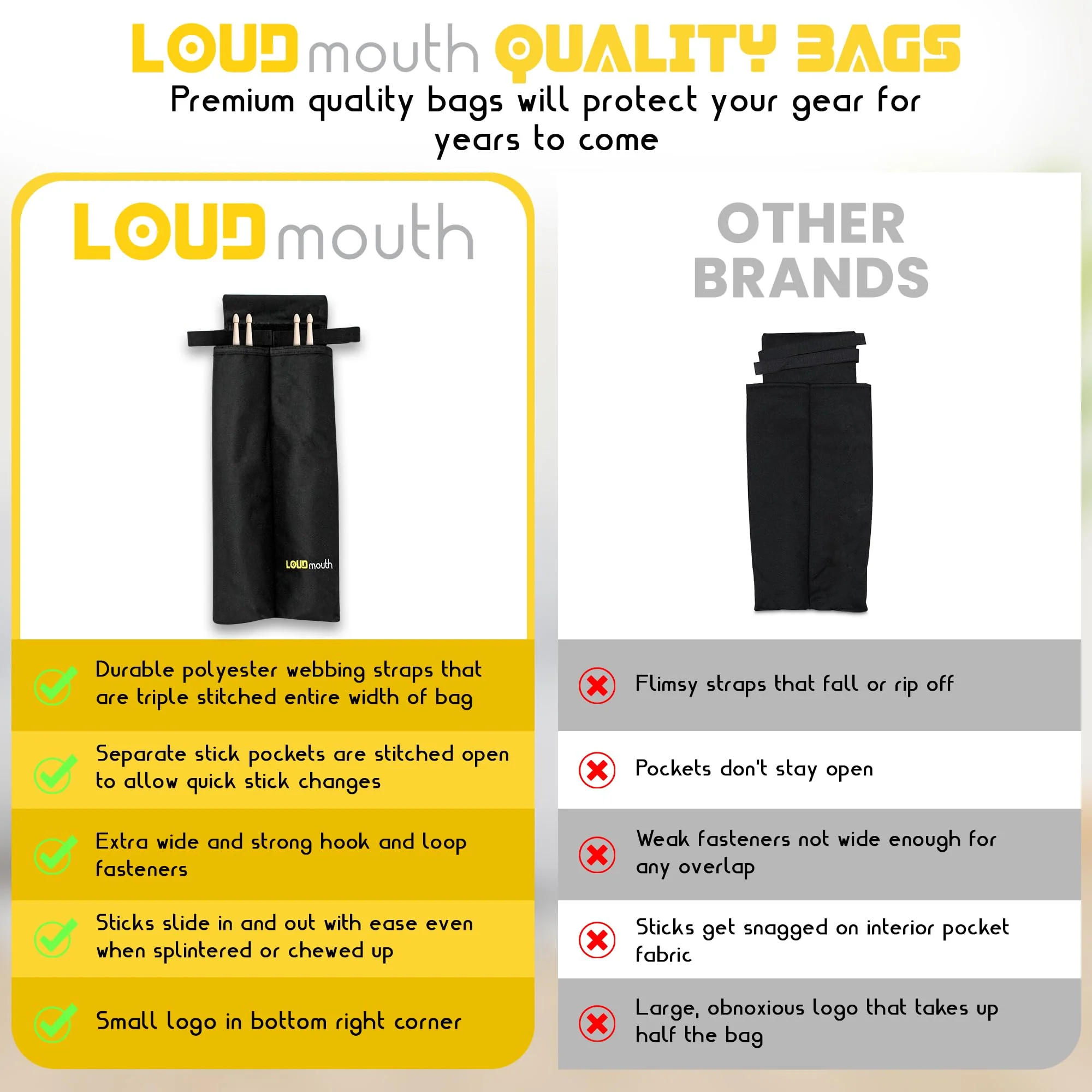 Loudmouth Marching Stick Bag | Holds Two Pair of Drumsticks - Image 5