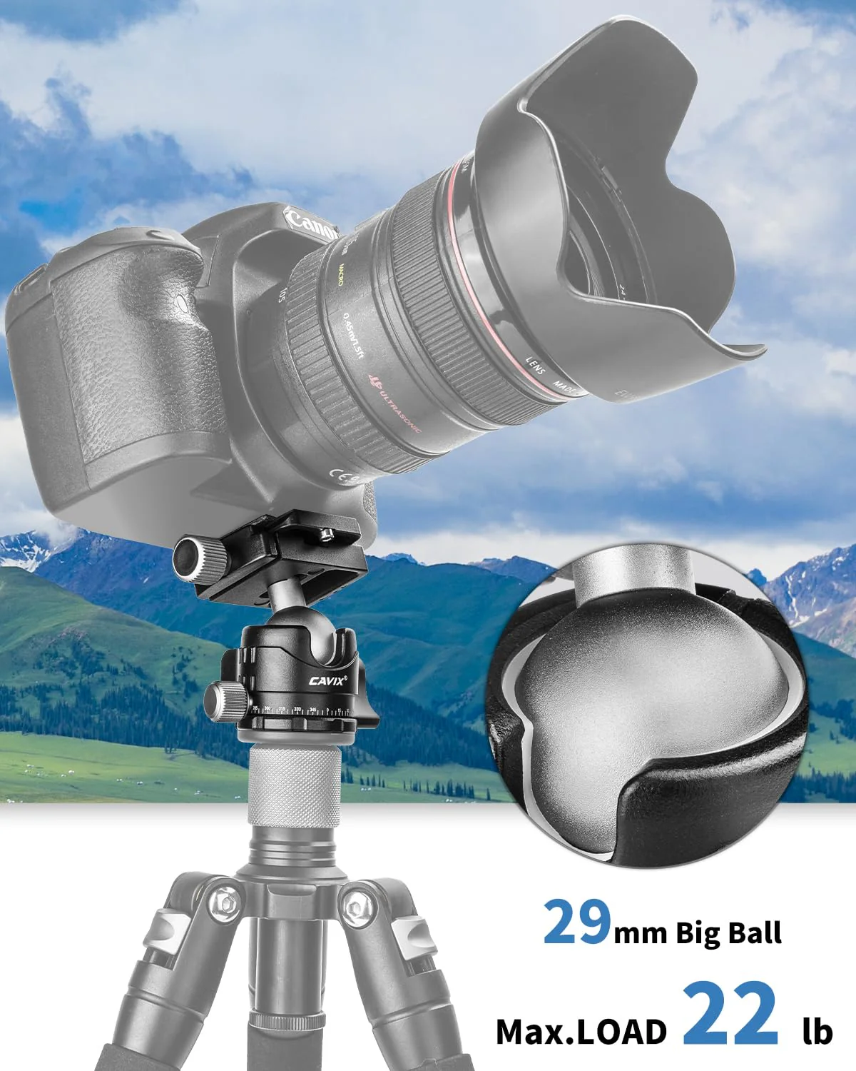 Low Profile Ball Head, CAVIX H-29S Camera Tripod Head Metal Ball Head with Arca Swiss Quick Release Plate Bubble Level Load Capacity 22 Lbs/10kg… Ball Dia. 29mm - Image 2