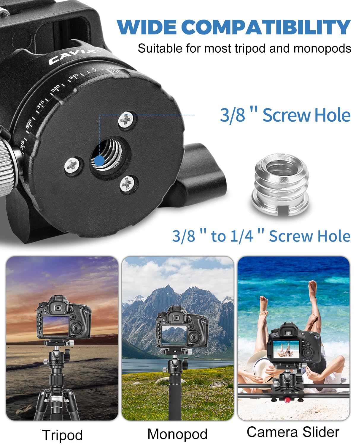 Low Profile Ball Head, CAVIX H-29S Camera Tripod Head Metal Ball Head with Arca Swiss Quick Release Plate Bubble Level Load Capacity 22 Lbs/10kg… Ball Dia. 29mm - Image 6
