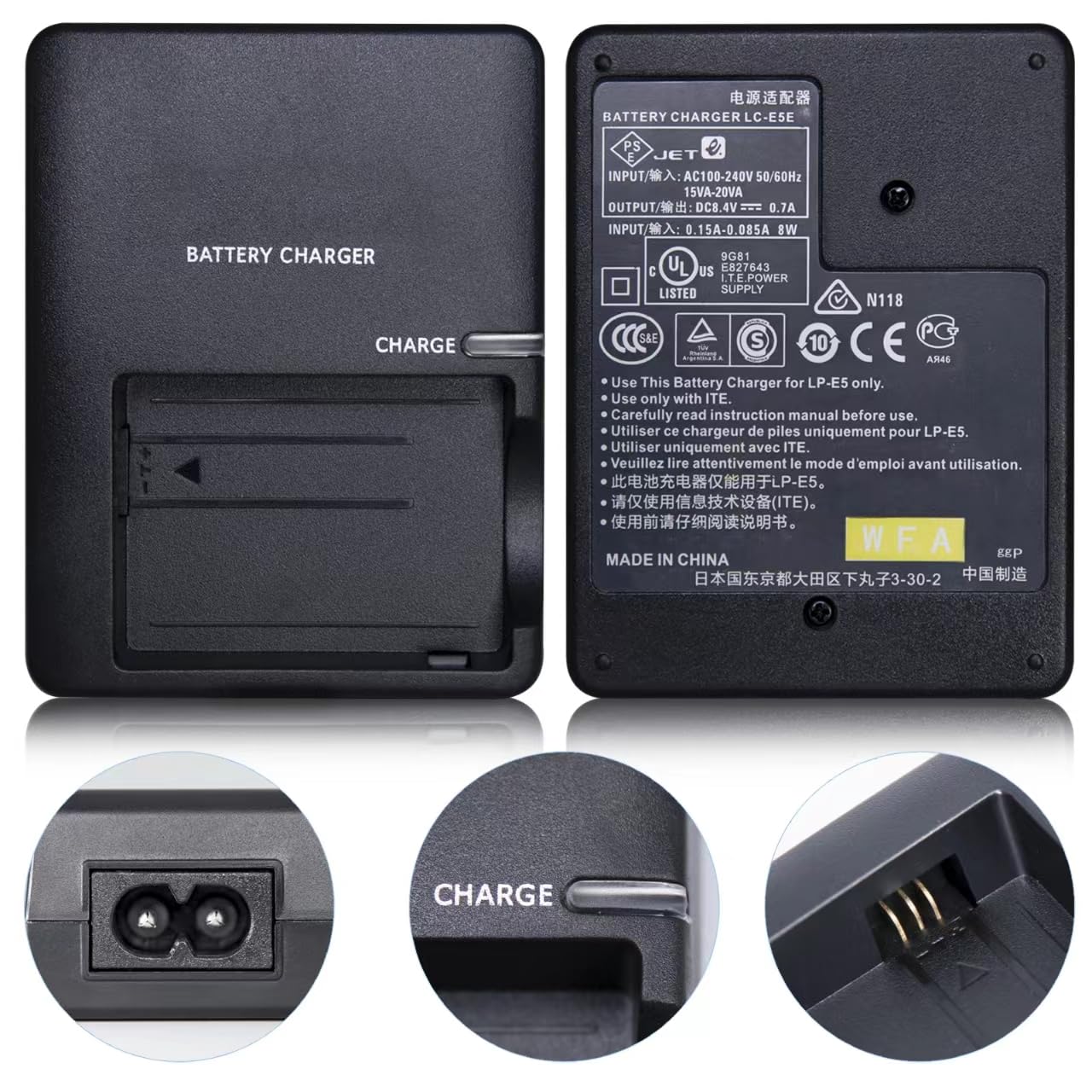 LP-E5 Quick Charger for Canon Battery: LCE5 LC-E5C LC-E5E EOS Compatible Rebel XS XSi T1i EOS 450D 500D 1000D DSLR Kiss X2 Kiss X3 Kiss F Digital SLR Camera(black) - Image 5
