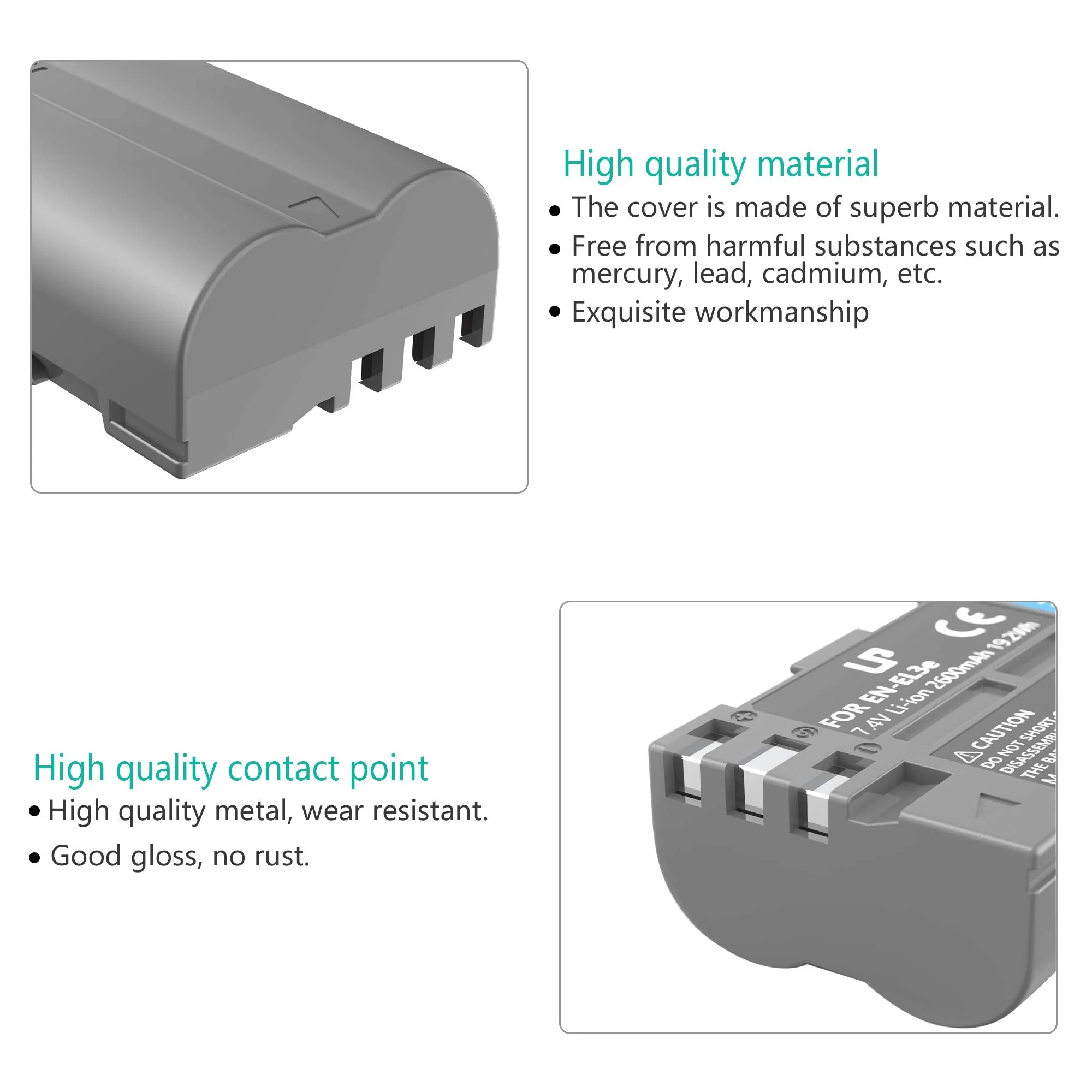 LP EN-EL3e, EL3, EL3a Battery, 2600 mAh Battery Compatible with Nikon D700, D300s, D300, D200, D100, D90, D80, D70S, D70, D50, MH-18, MH18a, MH-19, MB-D200, MB-D10 - Image 3