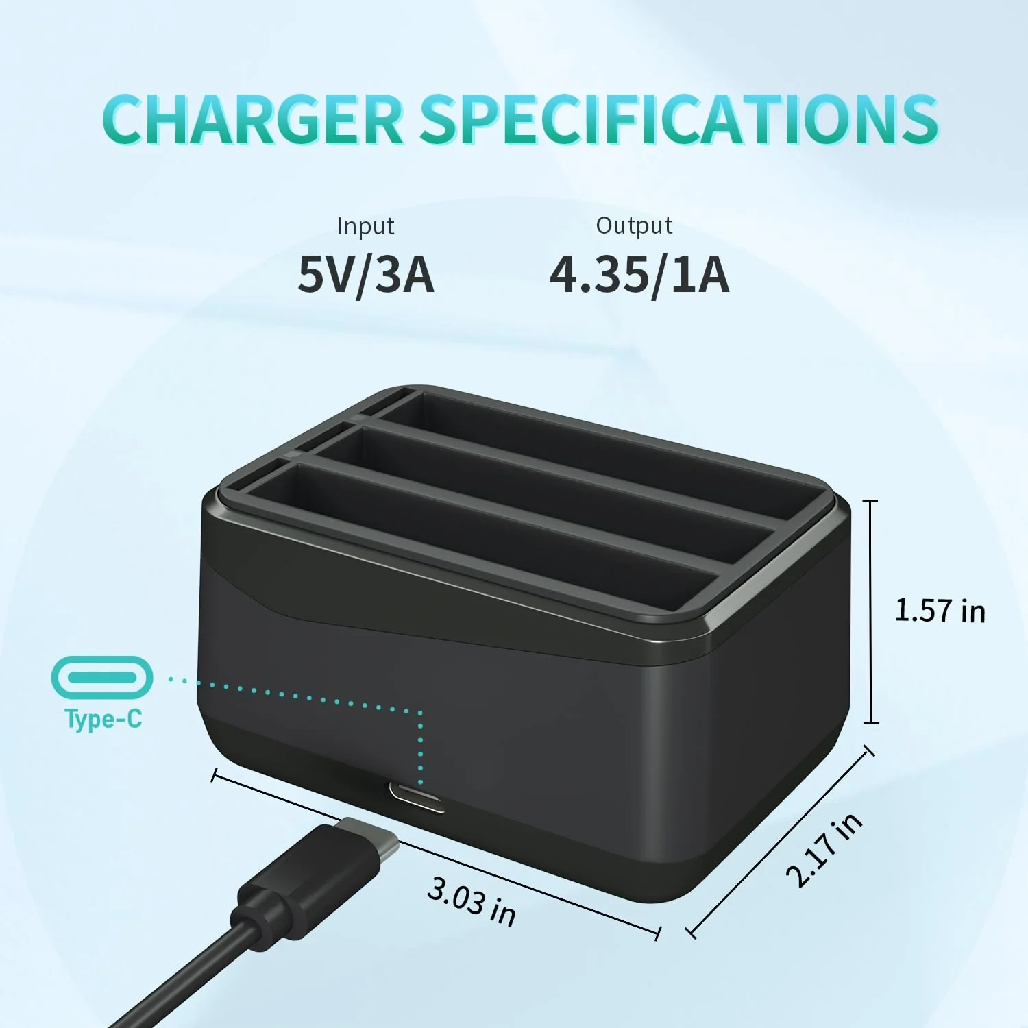 LP Insta 360 X4 Battery Charger Compatible with Insta360 X4 Battery Charger with USB Type-C Cable, 3-Slot Battery Charging Station with SD Card Storage Slot - Image 3