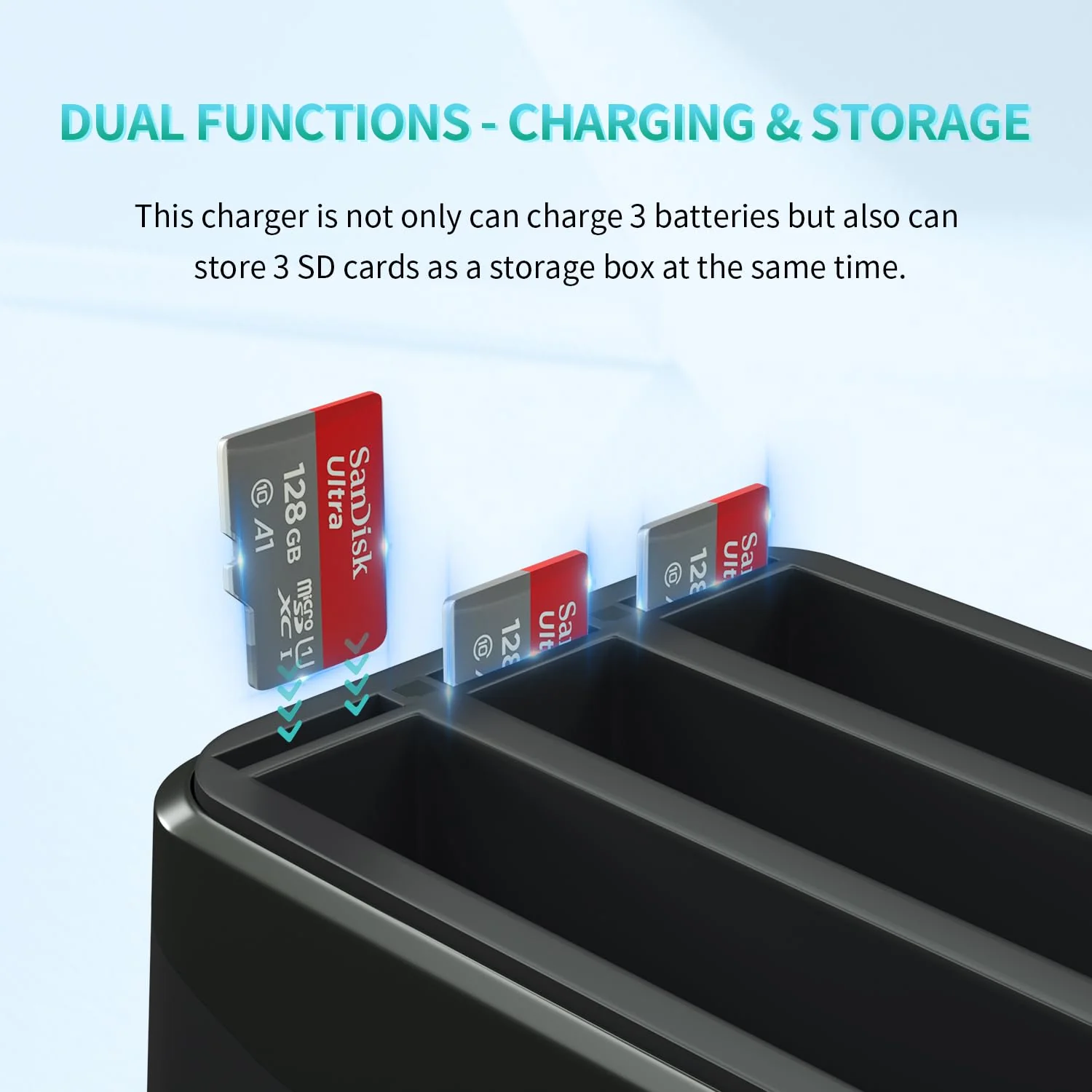 LP Insta 360 X4 Battery Charger Compatible with Insta360 X4 Battery Charger with USB Type-C Cable, 3-Slot Battery Charging Station with SD Card Storage Slot - Image 5