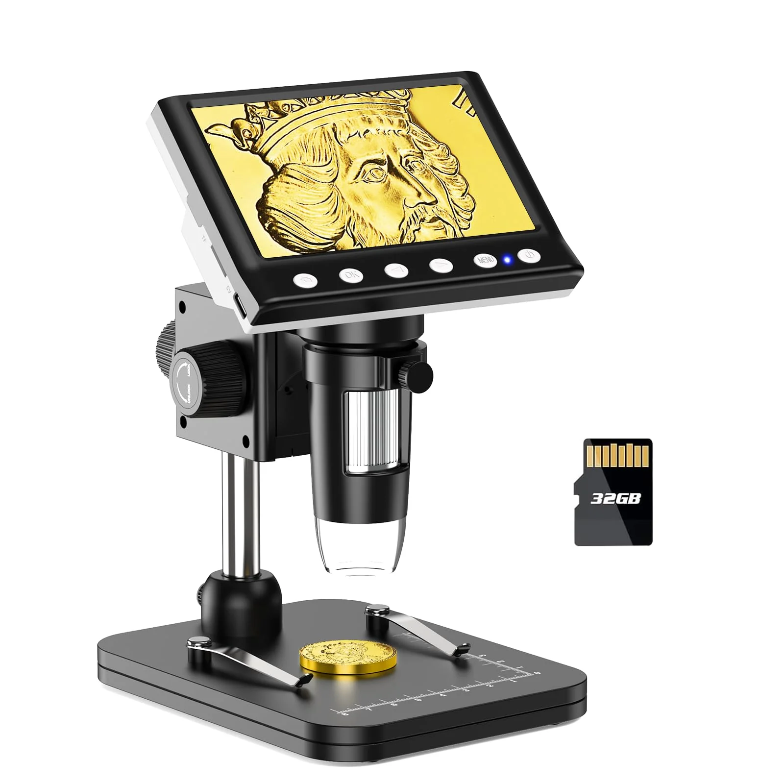 LPM7 4.3" Coin Microscope, IPS Digital Microscope for Adults, Coin Magnifier with 8 LED Lights, Windows Compatible, Include 32GB Memory Card LPM7-4.3“ USB microsccope