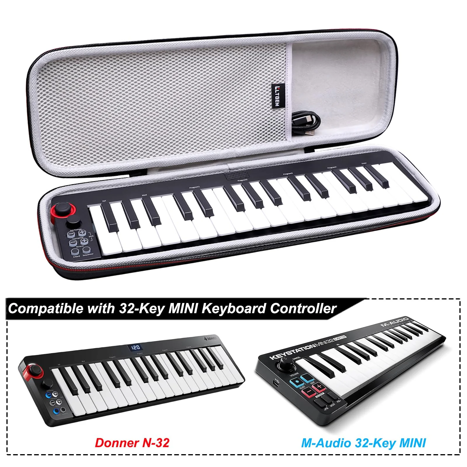 LTGEM Hard Case for Donner N-32 / M-Audio/KEYSTATION MK3 MINI 32-Key USB MIDI Keyboard Controller - Travel Carrying Storage Bag (Case Only) - Image 2