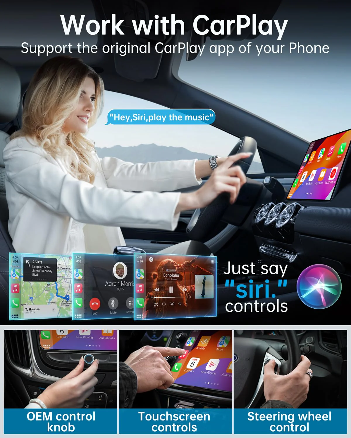 Luckymore Wireless Carplay Adapter, Converts Wired to Wireless Carplay Dongle for Wireless Control Plug & Play Carplay Fit for Cars from 2017 & for Apple iPhone iOS 10+ Navy - Image 4