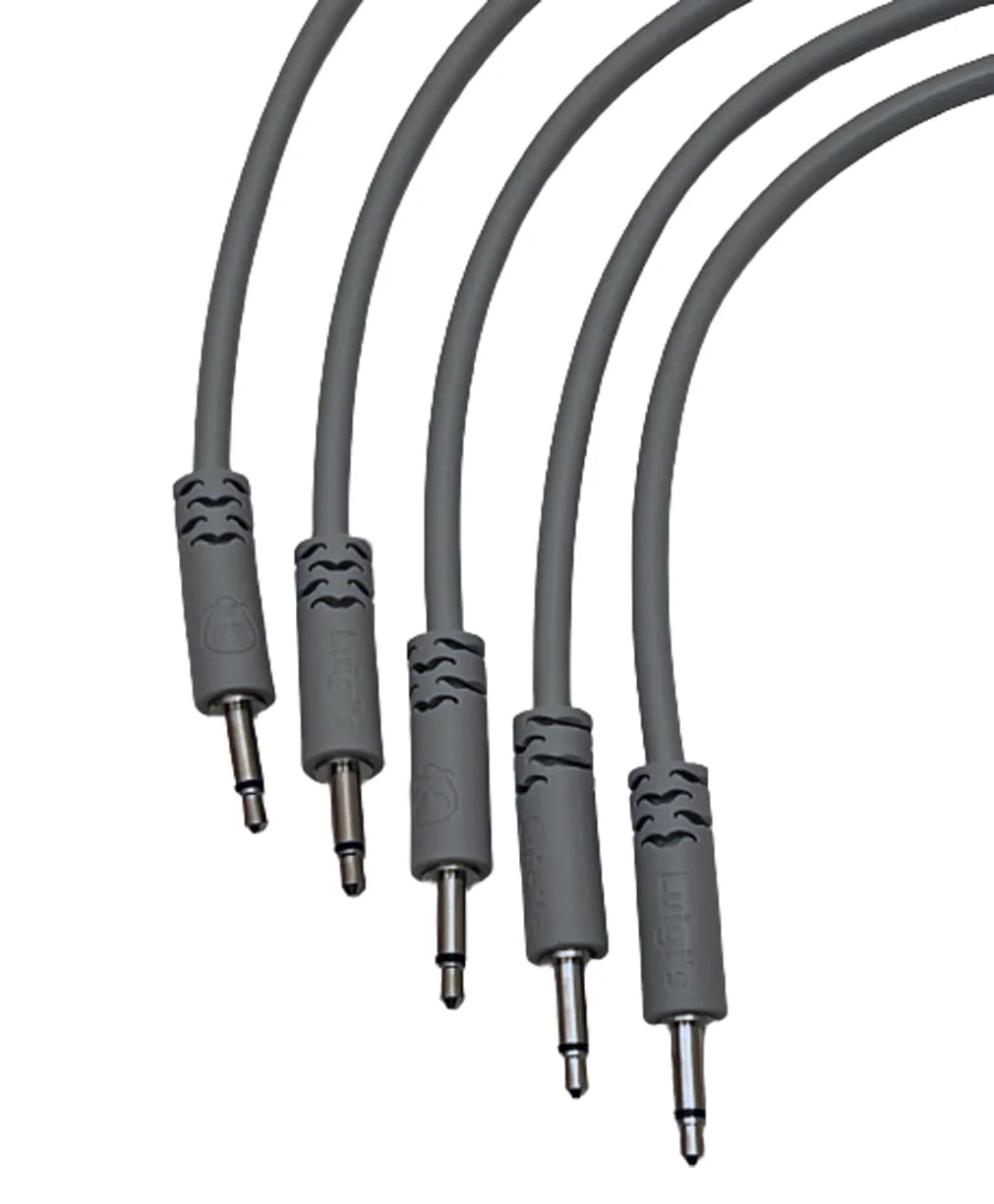 Luigis Modular Supply Spaghetti Eurorack Patch Cables - Package of 5 Light Gray Cables, 12 (30 cm)