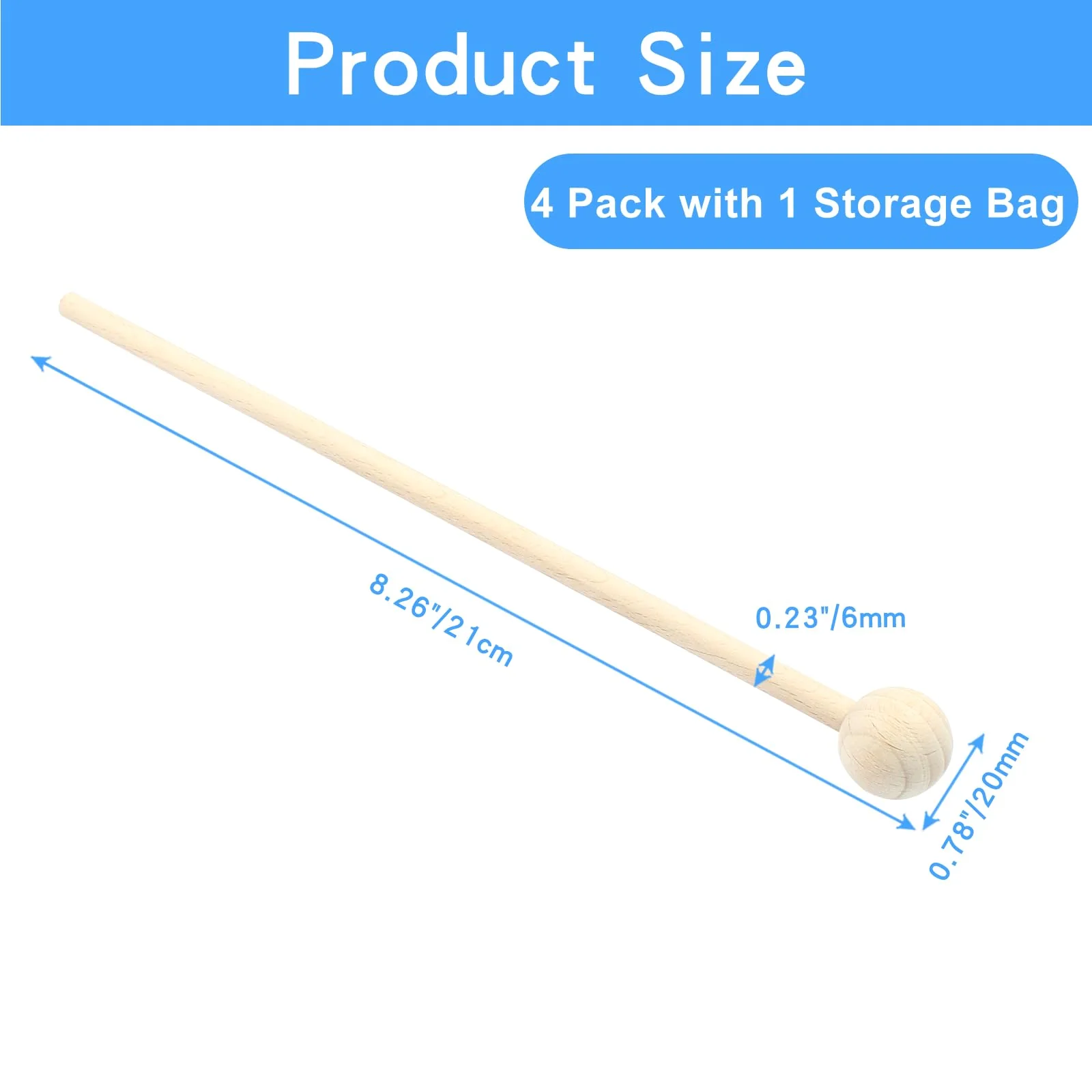 Luomorgo 4 Pcs Wood Xylophone Mallets, Glockenspiel Mallets Bell Mallets Percussion, 8 Inch Drumsticks for Bell, Chime, Tongue Drum Mallets with a Storage Bag 4Pcs - Image 2