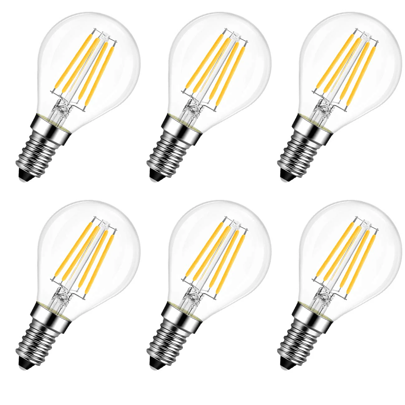 LVWIT E14 LED Lampe P45 Tropfenform, 4W (ersetzt 40W), 2700K Warmweiß Fadenlampe ultrahell 470 lm, Mini Globe, Rustikalampe Filament LED klar, 6er Pack 6