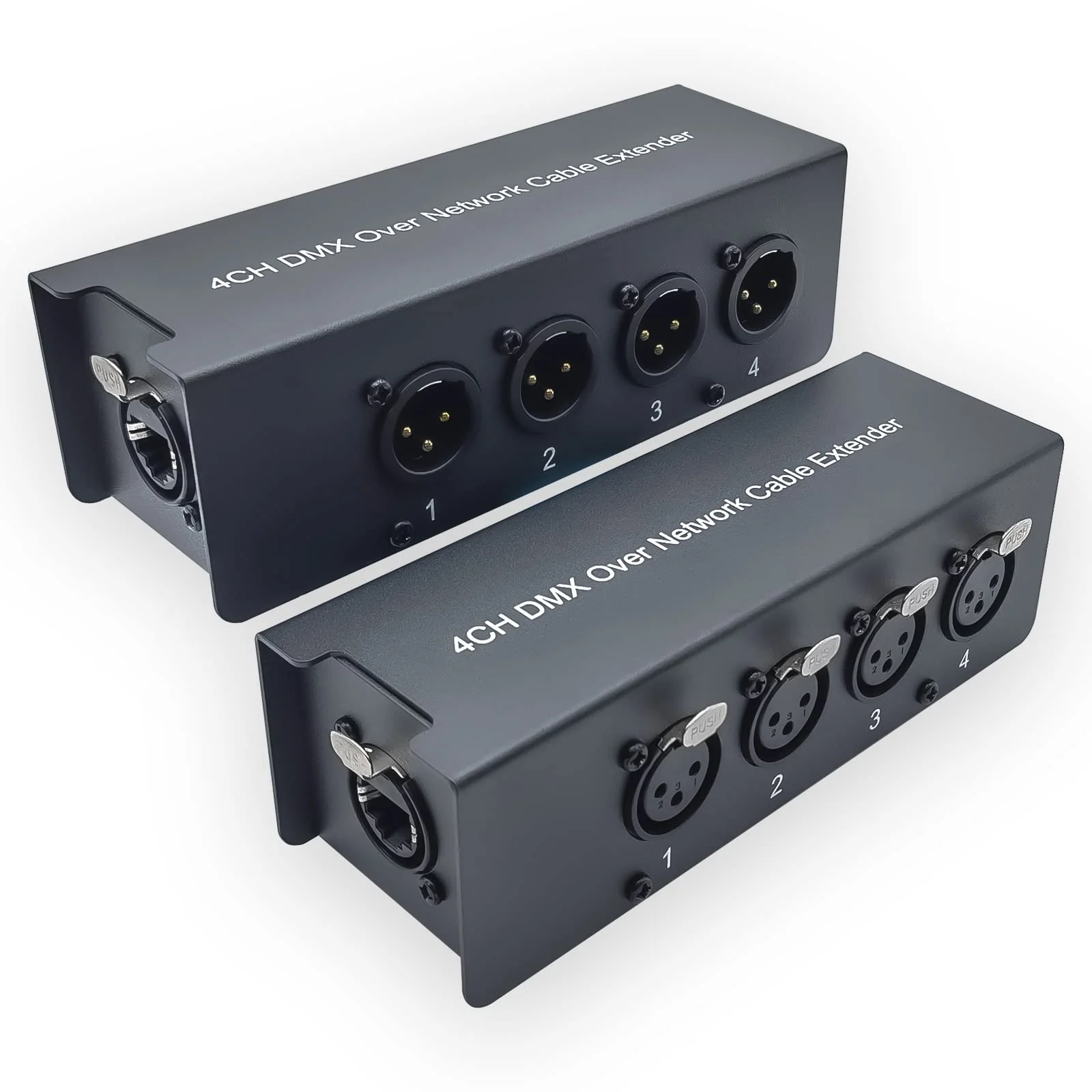 LVY 4 Channel DMX Over Network Cable Extender 3-Pin XLR Male and Female to Ethercon Cable Channels Over RJ45 Cat5/Cat6 Ethercon Cable Extend Compact Snake Receiver- XLR AES Receiver Snake Box 3.3 ft ( A pair)