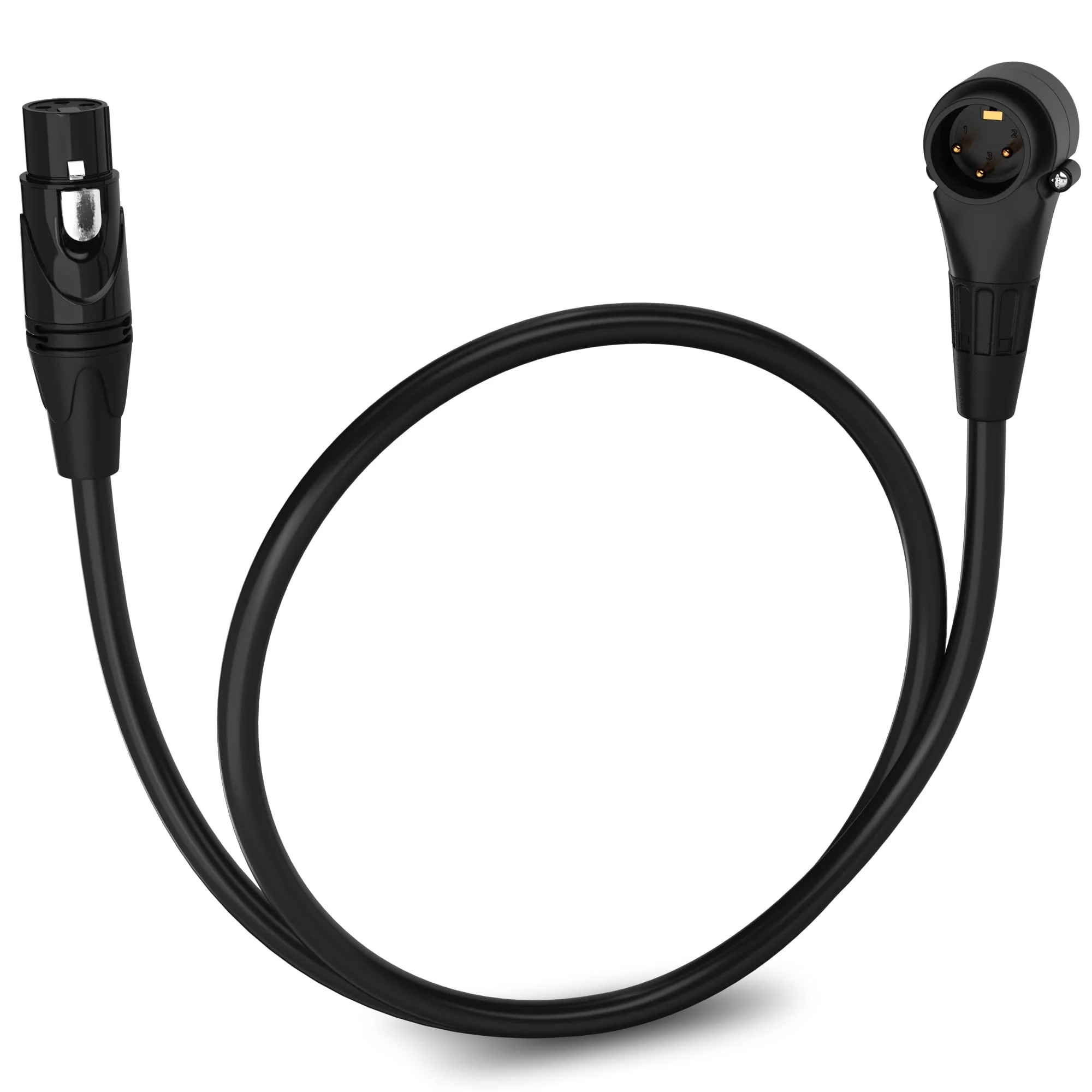 LyxPro 1.5 Feet Right Angle XLR Male to Female 3 Pin Mic Cord for Powered Speakers Audio Interface Professional Pro Audio Performance Camcorders DSLR Video Cameras and Recording Devices - Black 1.5 Ft. Angled Male