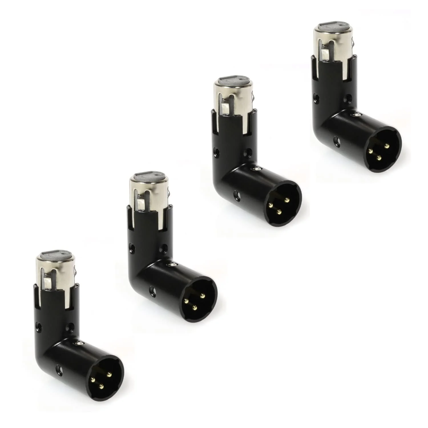 LyxPro XLR Angle Adapter Dual Male and Female can be positioned to 4 Different Angles Right Left and 90 Degree Great for Mixers That Interfere with Other Applications - 4 Pack