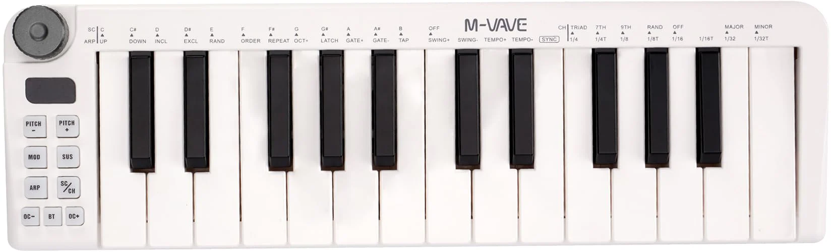M-VAVE 25 Keys Mini Keyboard – Professional Beat Maker and Keytar for Keyboard Music Production Builtin Battery Wireless Connect White Mini no PADS