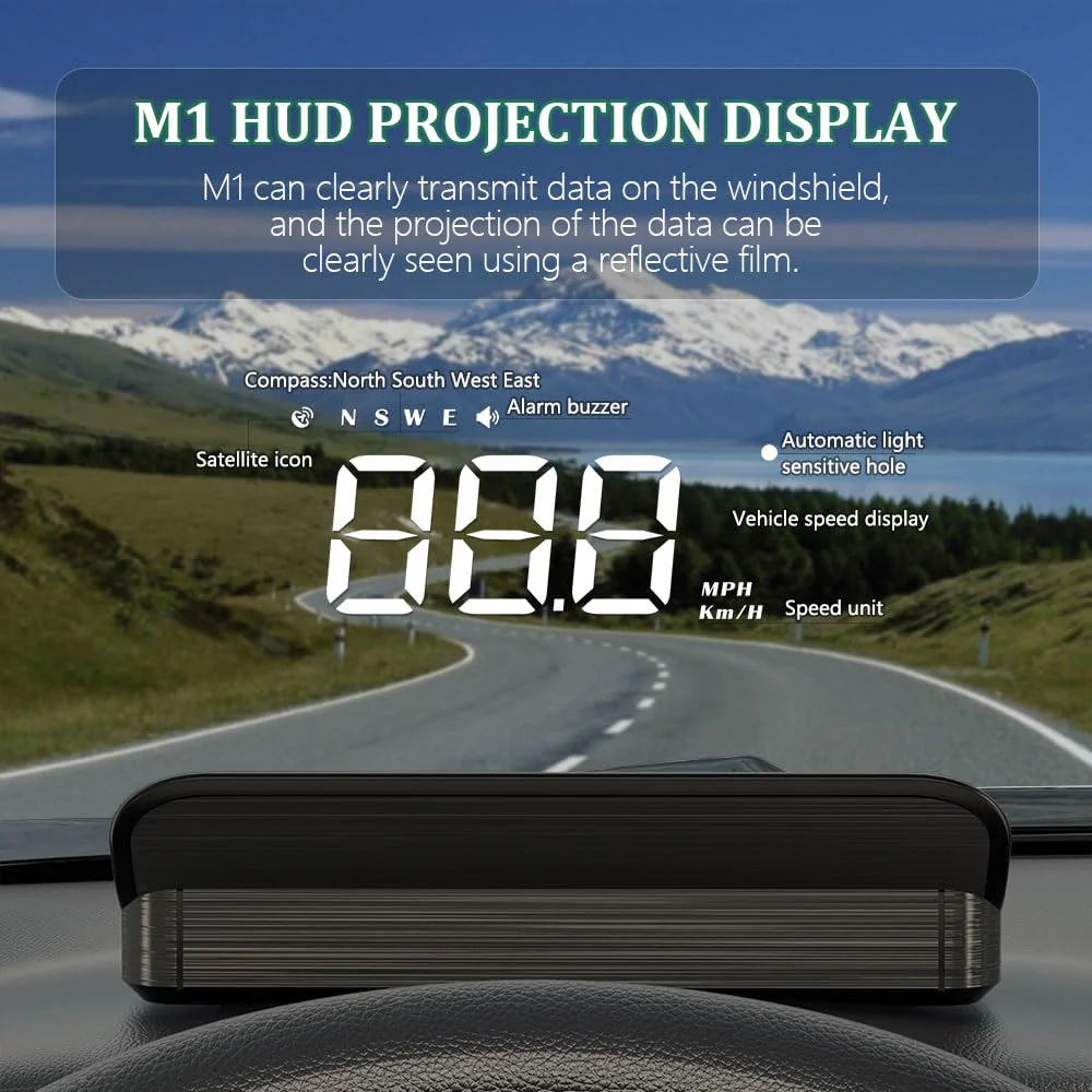 M1 White Windshield Projection Heads Up Display, Digital GPS Speedometer with Speed, Travel Direction Function, and Overspeed Alarm, Fatigue Driving Alarm， Suitable for All Vehicles - Image 2