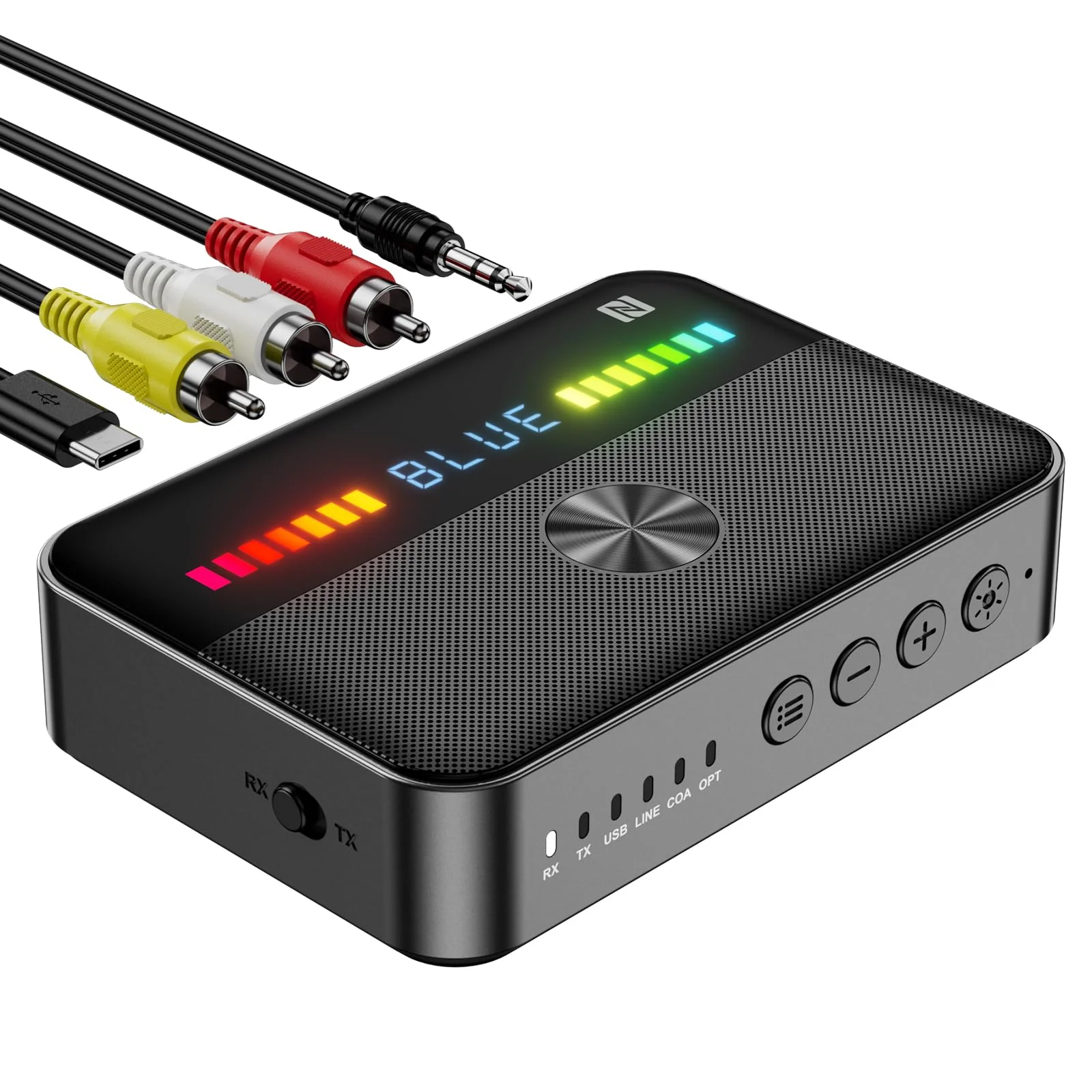 M13 RGB Bluetooth 5.3 Audio Receiver Transmitter, Bluetooth Audio Adapter for Old Home Stereo/Speakers TV with Display, USB, RCA, 3.5mm AUX, DAC, Coaxial, Optical