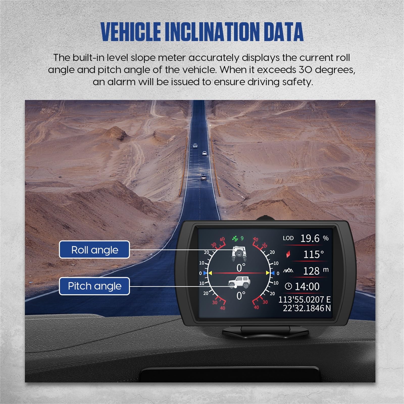 M90 Automotive Off-Road Slope Meter OBD-II & GPS Dual Mode Car HUD Head Up Display Multifunction Speedometer Odometer Built-in Vehicle Inclination Data Brightness Adjustable for All Vehicles - Image 5