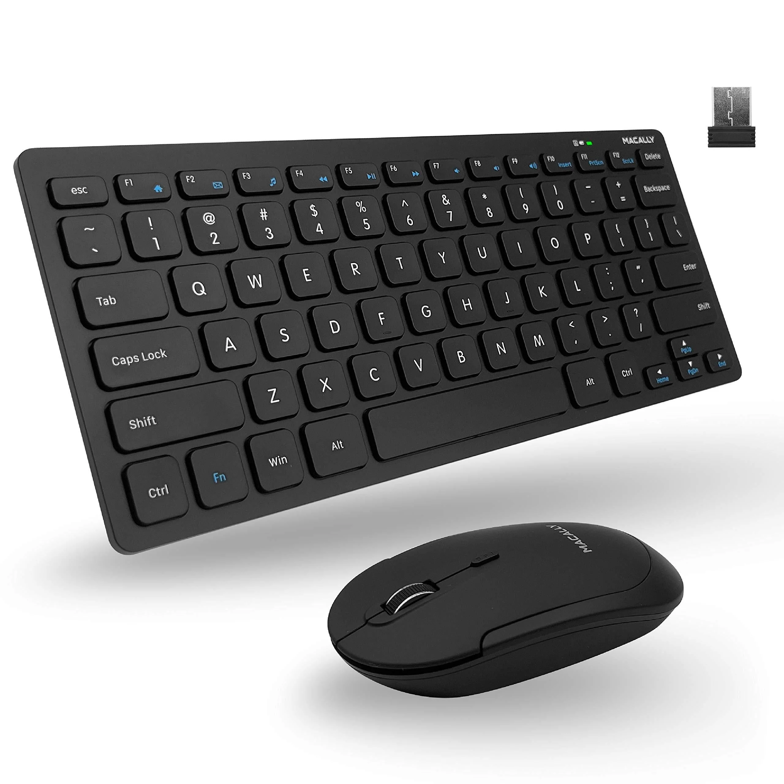 Macally Small Wireless Keyboard and Mouse Combo - an Essential Work Duo - 2.4G Compact Wireless Keyboard Mouse for PC - 78 Key Cordless Mouse and Keyboard Combo with Mini Body and Quiet Click
