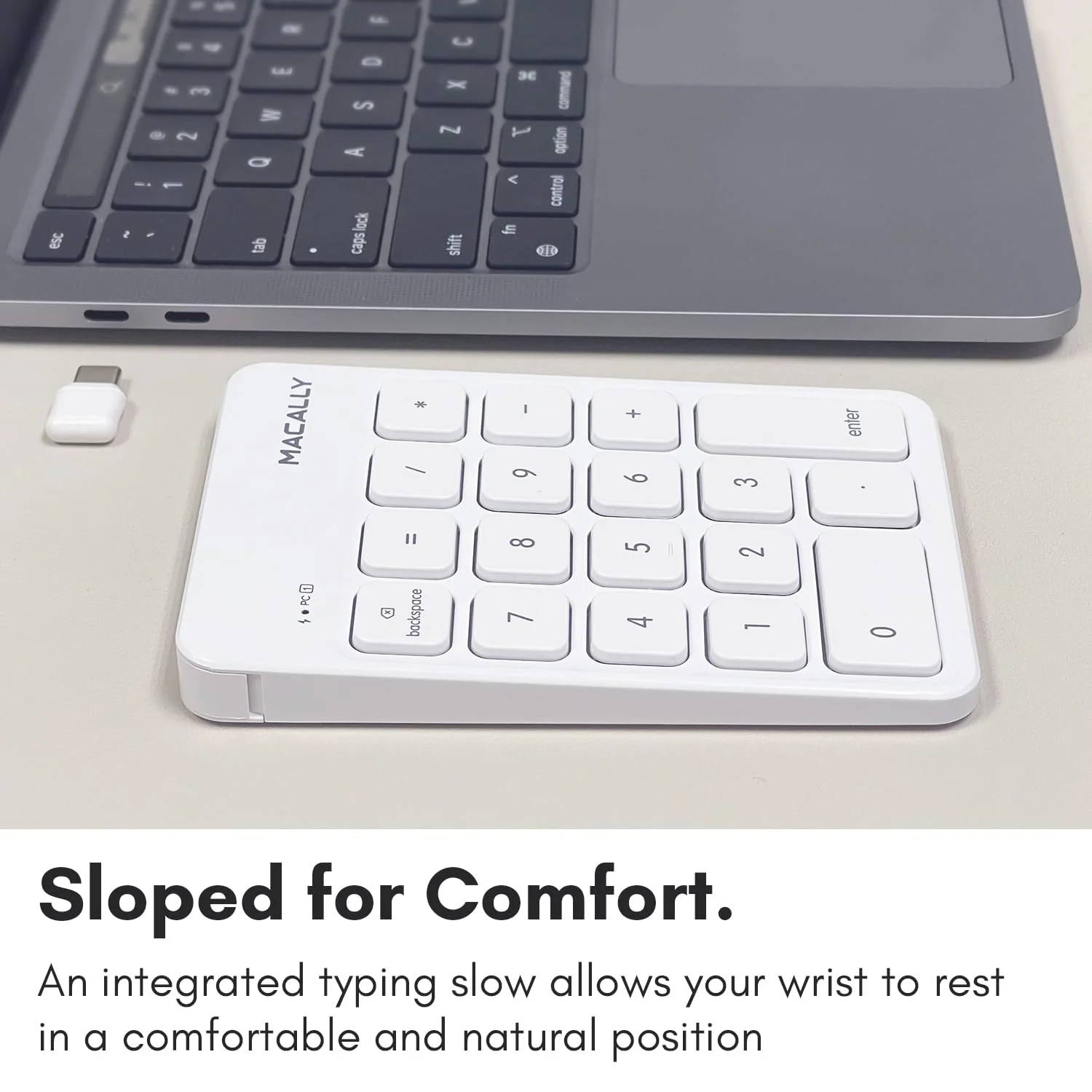Macally USB C Wireless Number Pad | Numeric Keypad for Mac Macbok iMac | Wireless 10 Key for Laptop PC Computer Notebook Surface Chrome (2.4G USB) Perfect for Data Entry Numpad Number Keyboard - Image 4