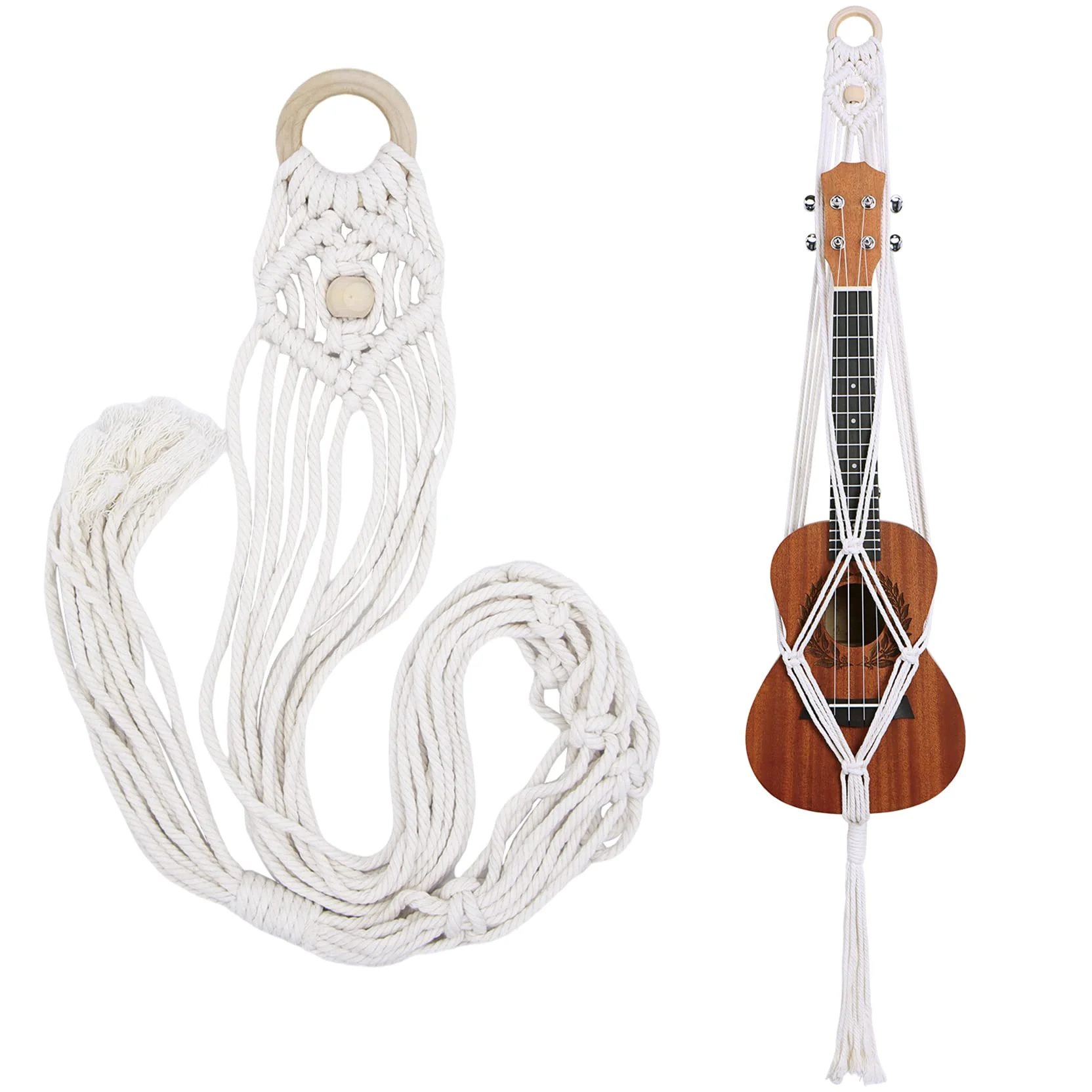 Macrame Ukulele Hanger Ukulele Wall Mount Stand Holder for Soprano Ukulele Cute Macrame Ukulele Stand Wall Decor Style-002