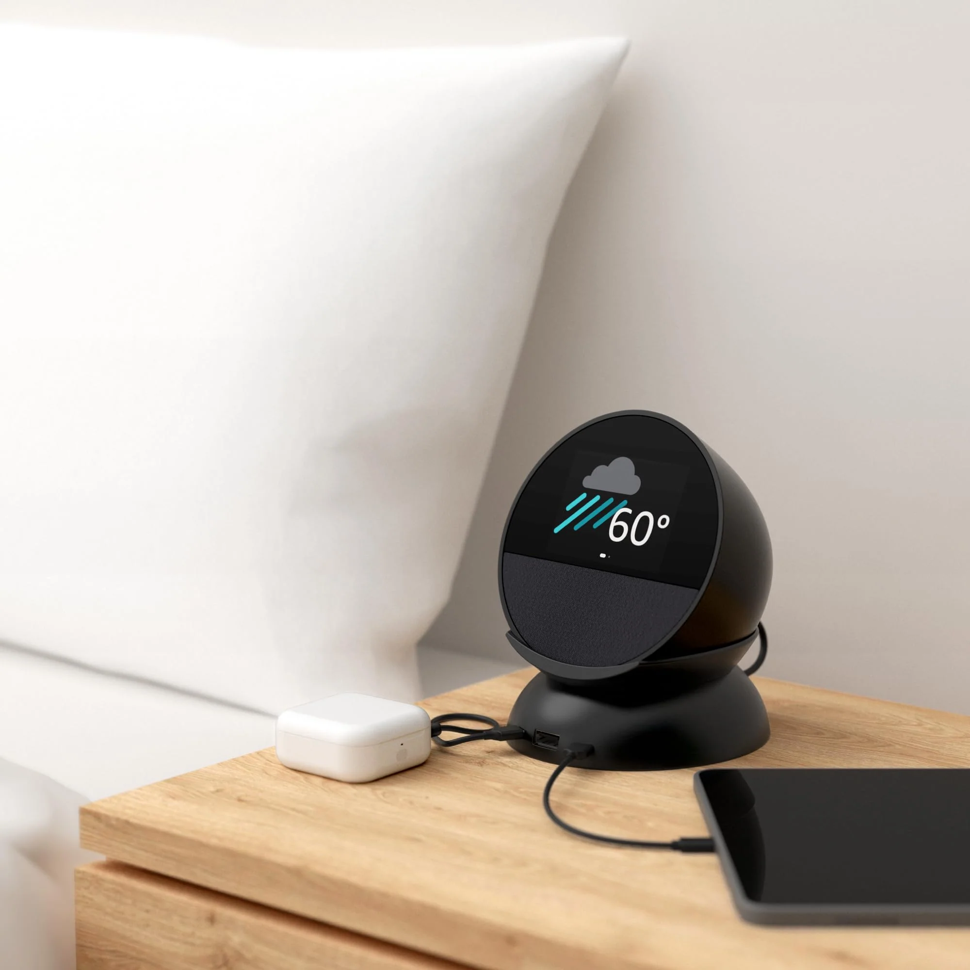 Made for Amazon Stand with USB-C and USB-A Charging Ports for Echo Spot (2024 Release) Black - Image 5