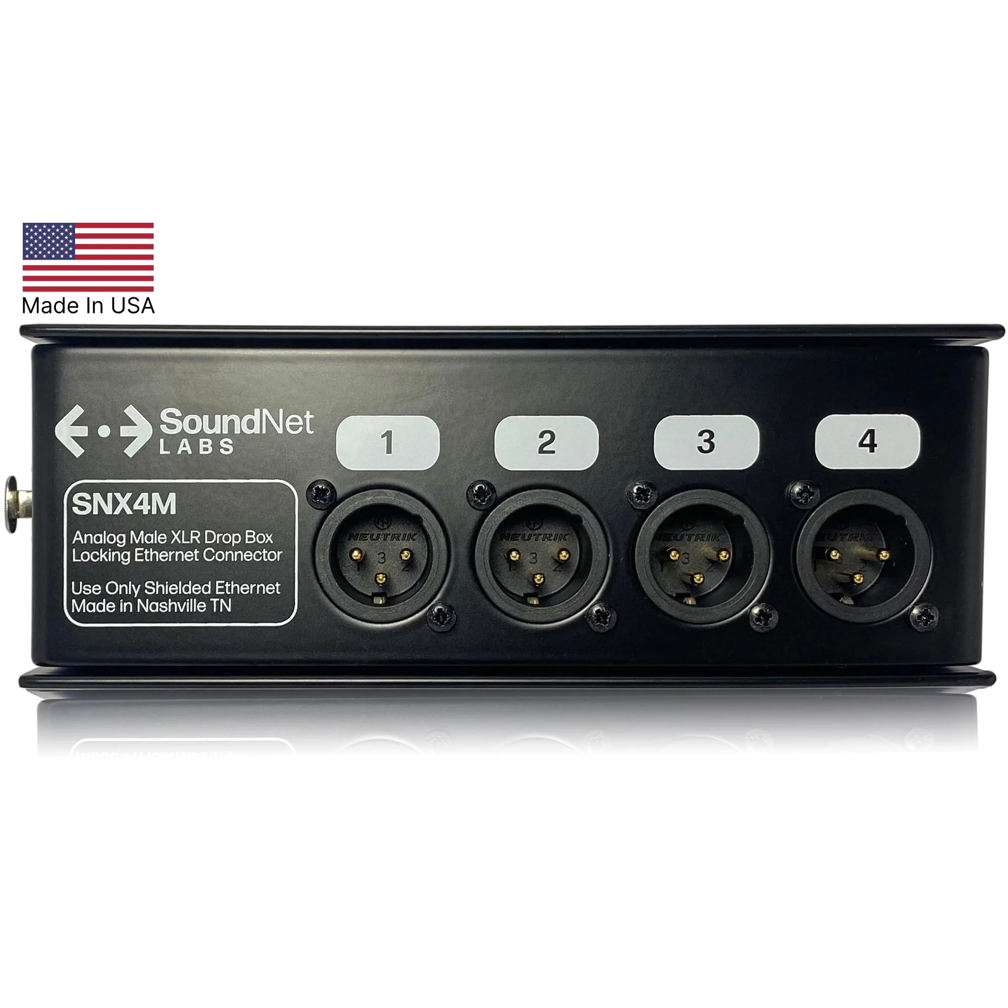 Made in USA 4ch Audio Over Ethernet Drop Box - XLR Over Cat5 - XLR Over Ethernet - 4 Channel Snake - EtherCon Audio Snake - Ethercon Snake (Male) Male