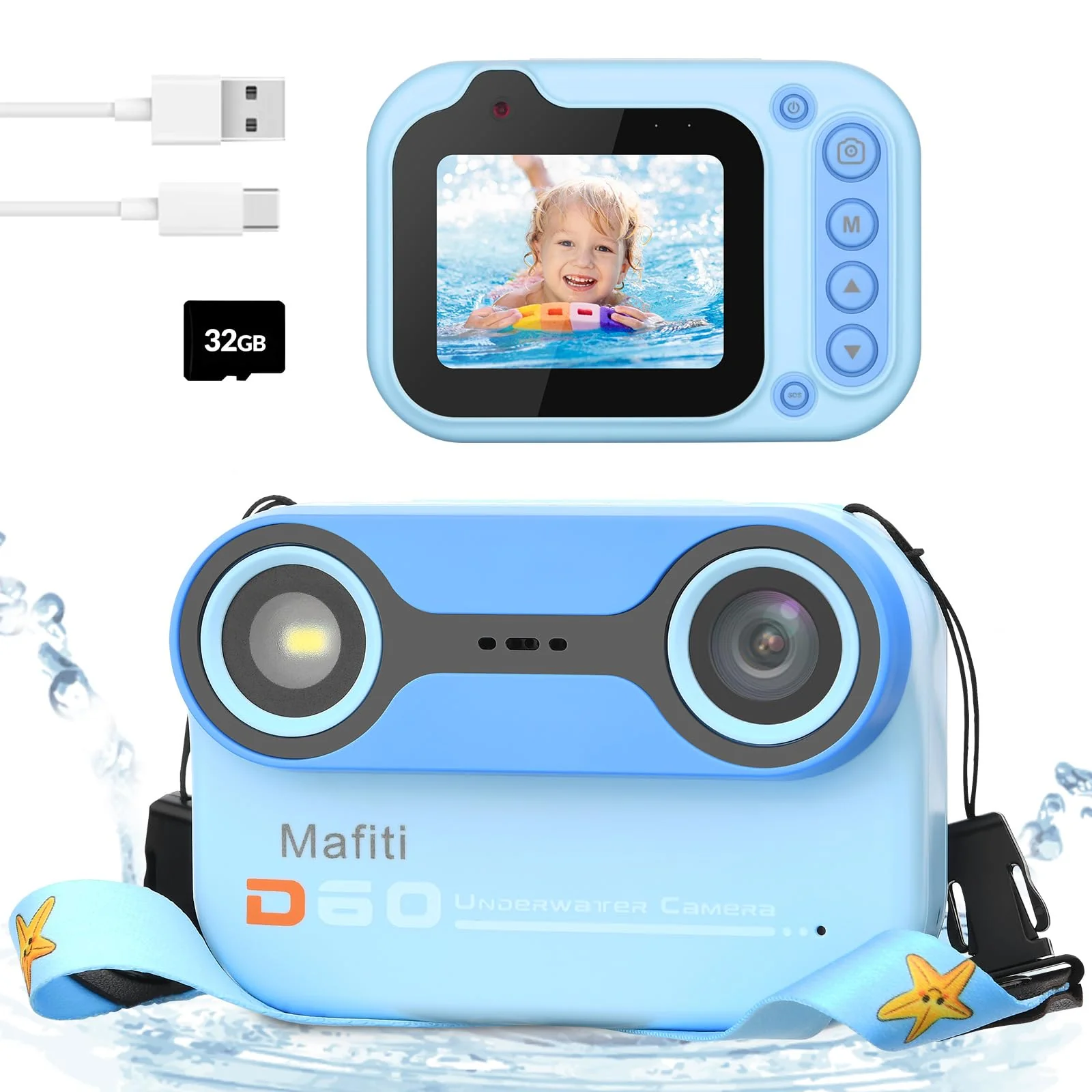 Mafiti Kids Waterproof Digital Camera Underwater Camera for Snorkeling and Diving with 2.4" IPS Display USB Rechargeable Digital Camera for Videos and Photos with 32GB Card Blue - Image 8