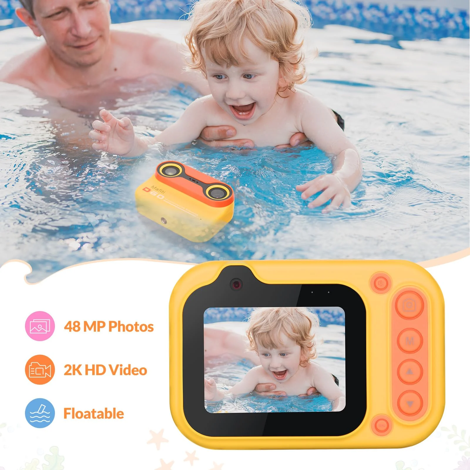 Mafiti Kids Waterproof Digital Camera Underwater Camera for Snorkeling and Diving with 2.4" IPS Display USB Rechargeable Digital Camera for Videos and Photos with 32GB Card Orange - Image 3