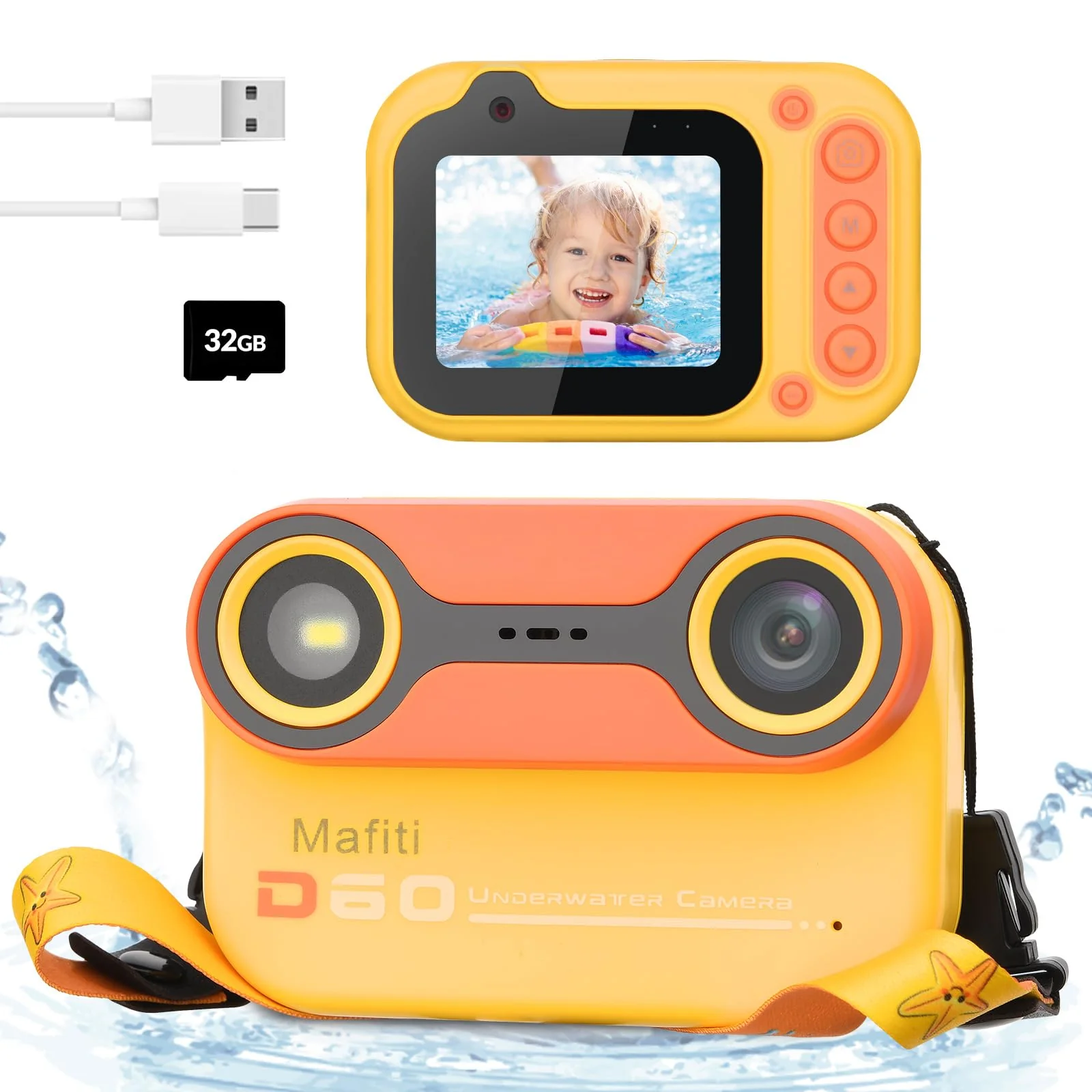 Mafiti Kids Waterproof Digital Camera Underwater Camera for Snorkeling and Diving with 2.4" IPS Display USB Rechargeable Digital Camera for Videos and Photos with 32GB Card Orange - Image 8