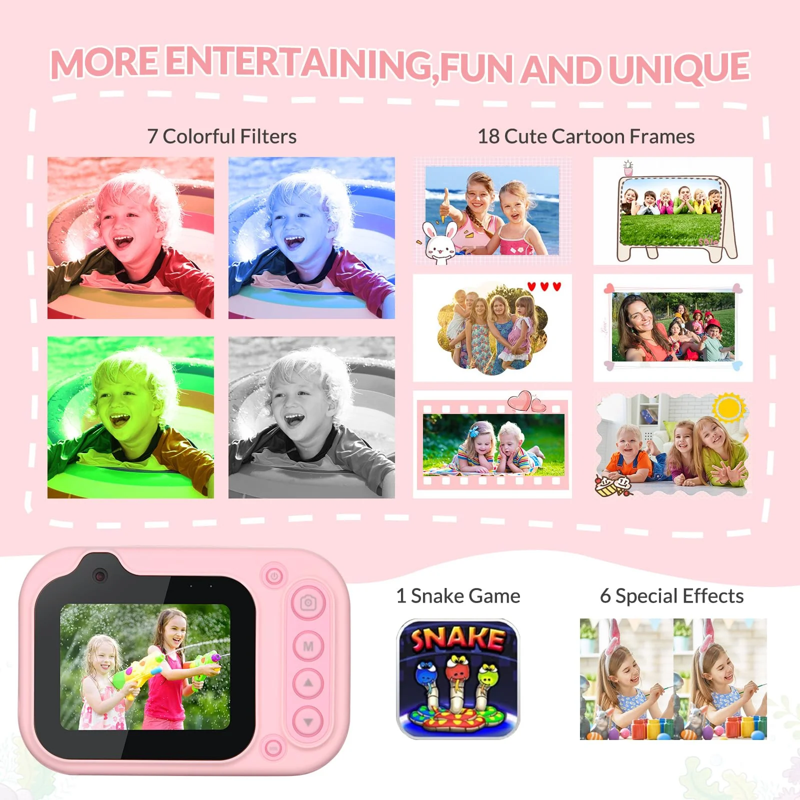 Mafiti Kids Waterproof Digital Camera Underwater Camera for Snorkeling and Diving with 2.4" IPS Display USB Rechargeable Digital Camera for Videos and Photos with 32GB Card Pink - Image 6