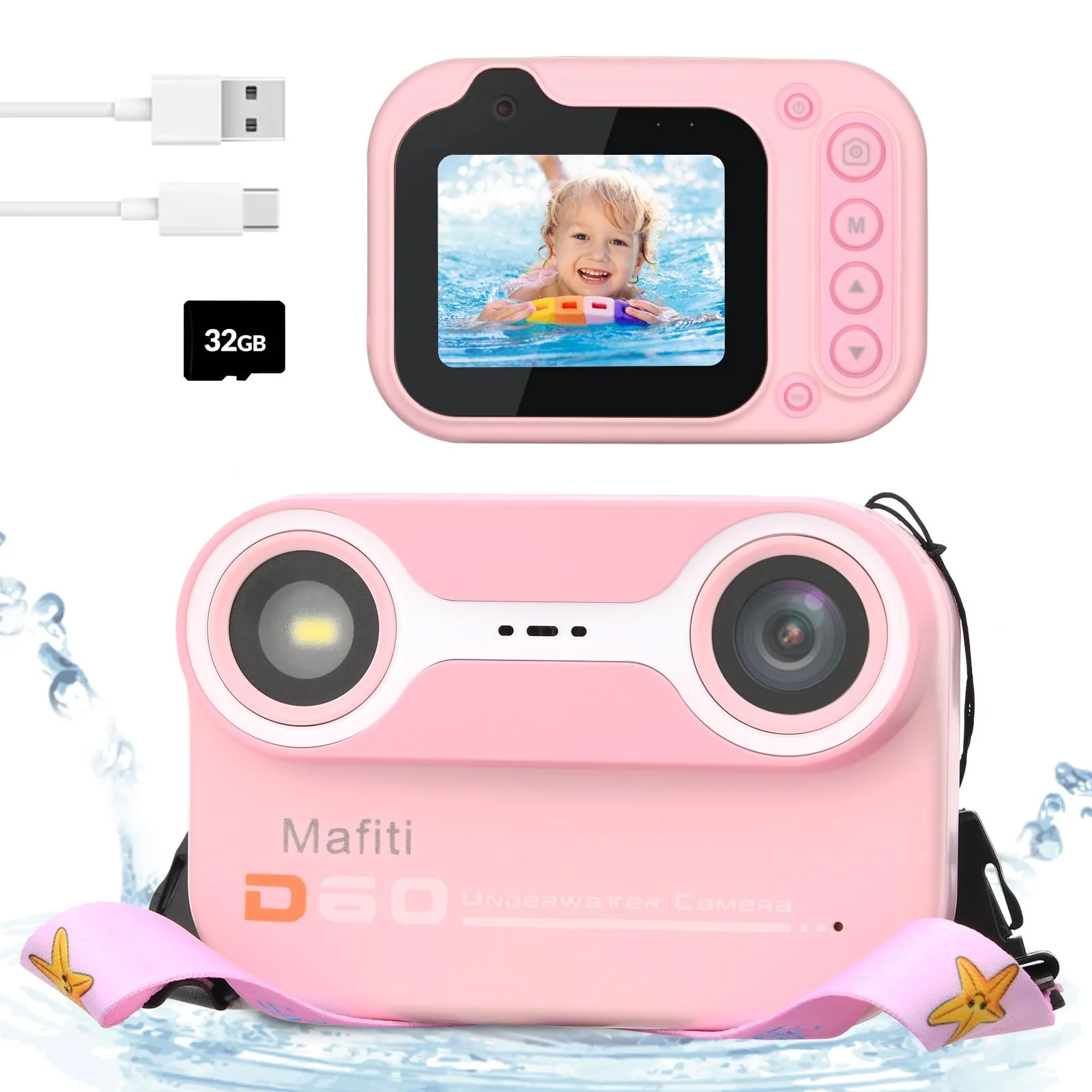 Mafiti Kids Waterproof Digital Camera Underwater Camera for Snorkeling and Diving with 2.4" IPS Display USB Rechargeable Digital Camera for Videos and Photos with 32GB Card Pink - Image 8