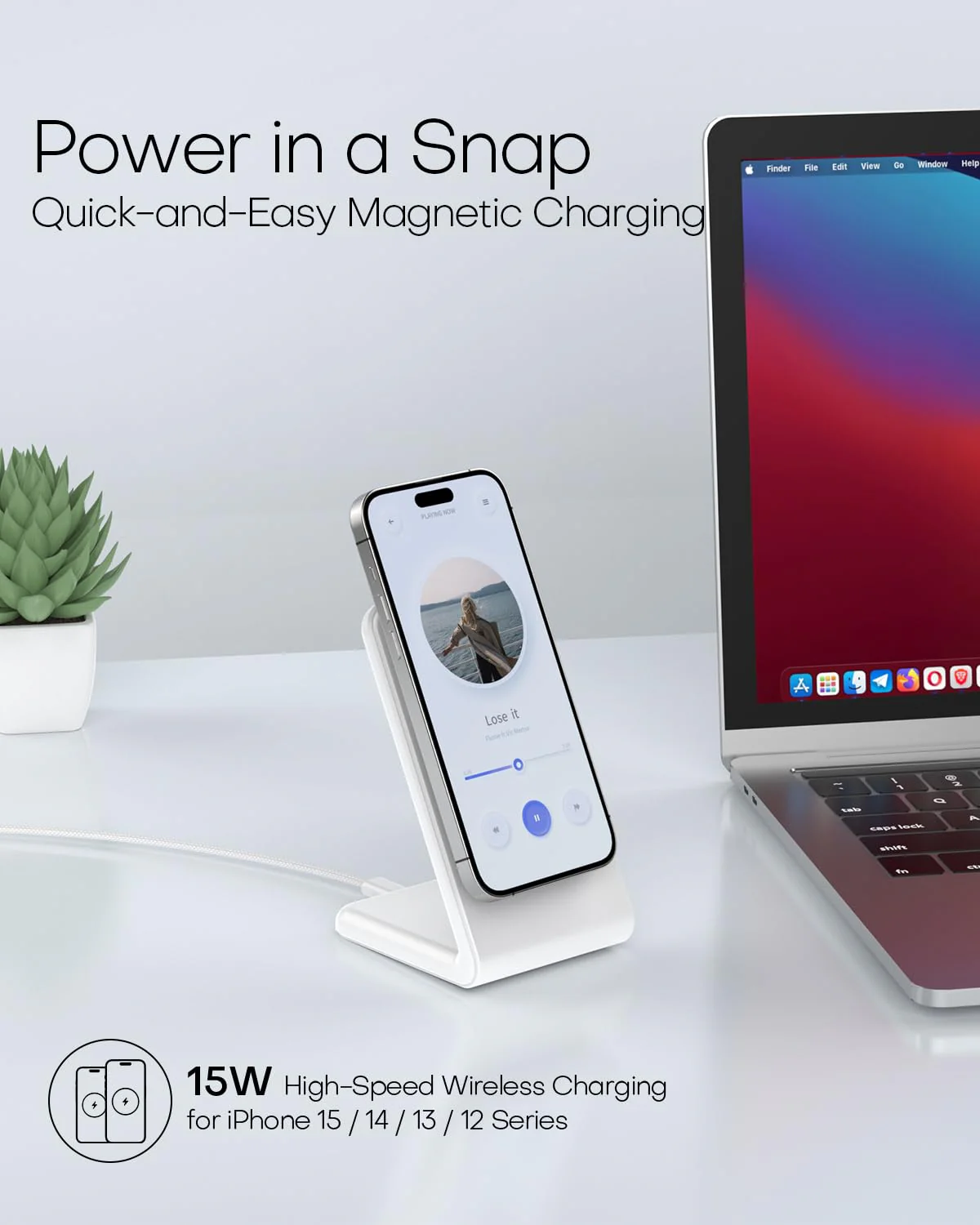 Mag-Safe Charger Stand for iPhone 16 (with 20W Adapter, 5Ft Cable), Magnetic Wireless Charger with Fast Charging Capability for iPhone 15/14/13/12 Series- Grey - Image 4