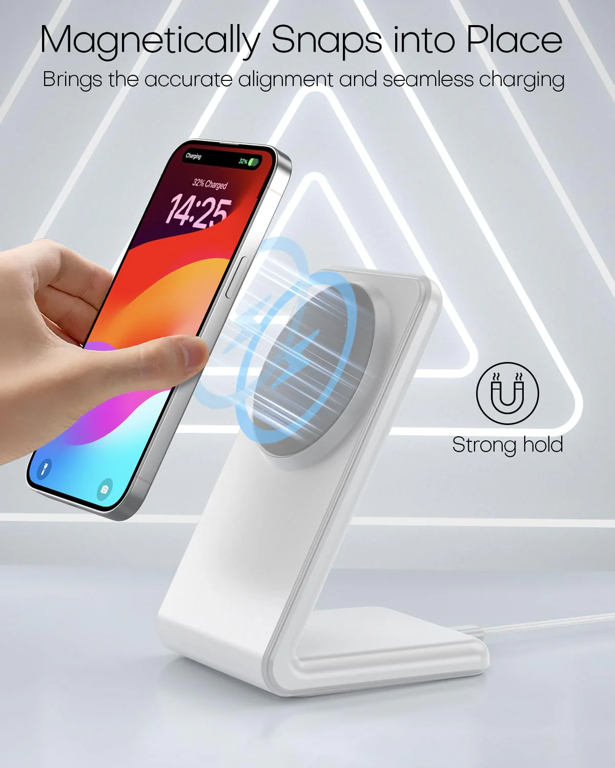 Mag-Safe Charger Stand for iPhone 16 (with 20W Adapter, 5Ft Cable), Magnetic Wireless Charger with Fast Charging Capability for iPhone 15/14/13/12 Series- Grey - Image 5