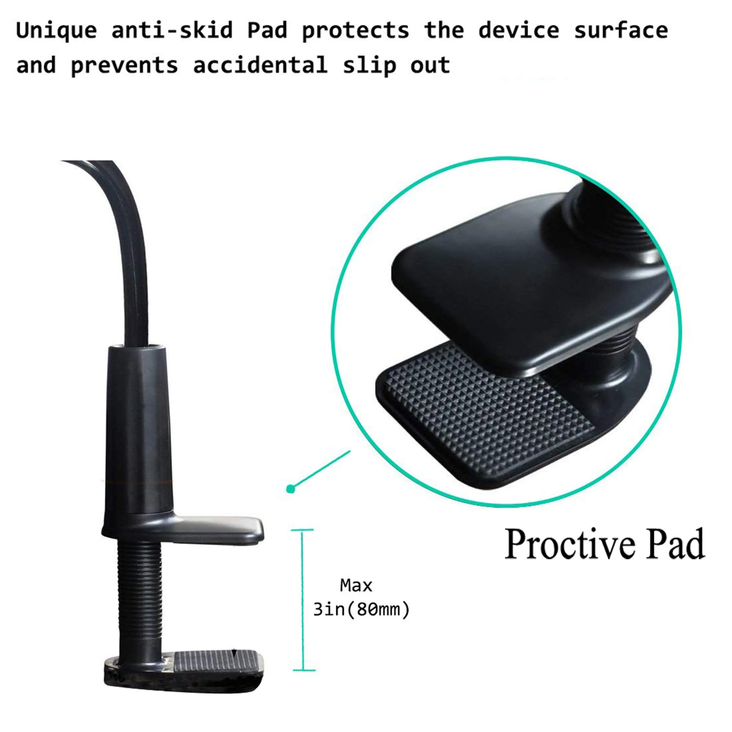 MAGIPEA Tablet Stand Holder, Mount Holder Clip with Grip Flexible Long Arm Gooseneck Compatible with ipad iPhone/Nintendo Switch/Samsung Galaxy Tabs/Amazon Kindle Fire HD - Black - Image 4